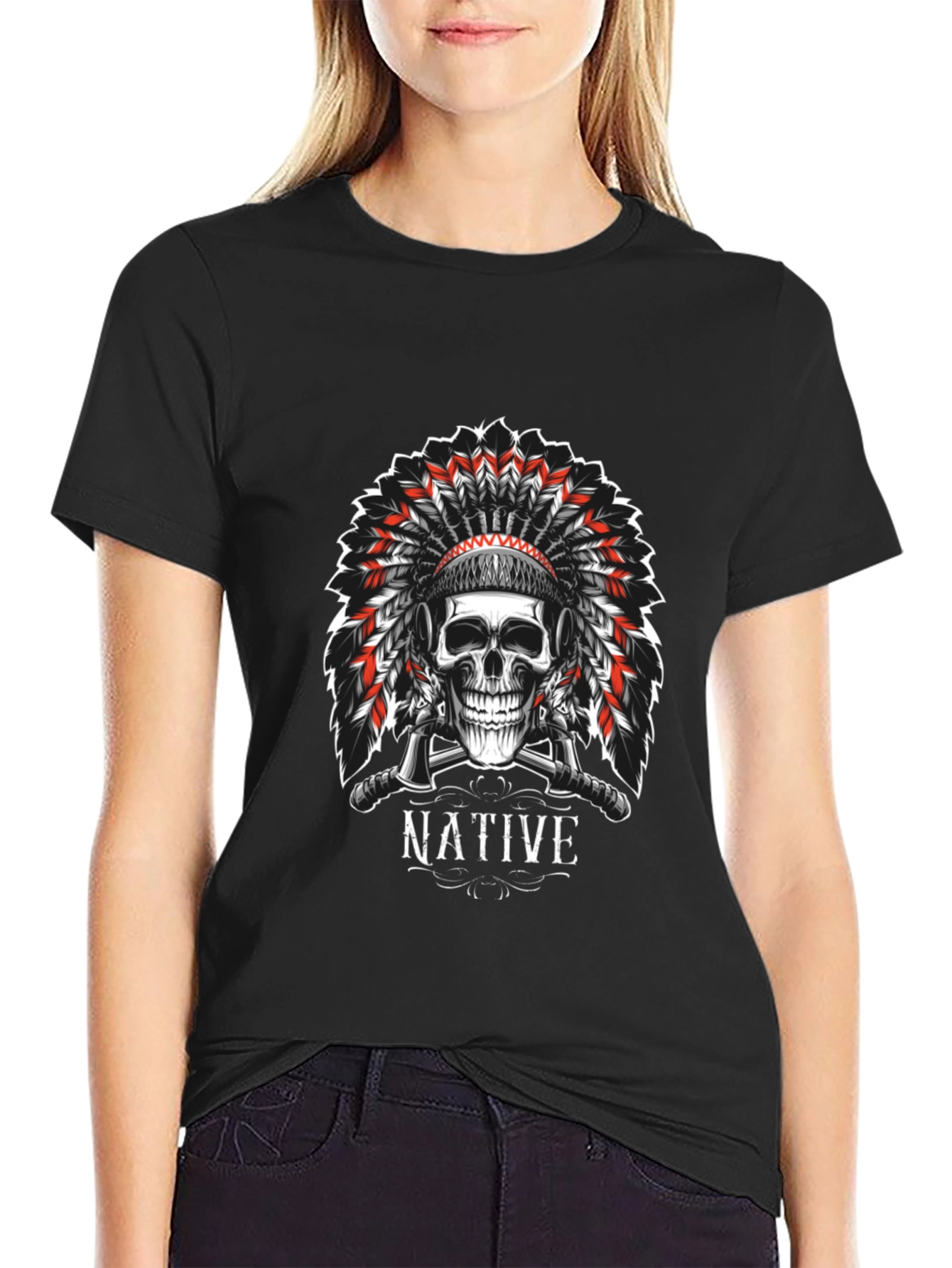 Native Skull Graphic Tee - Black