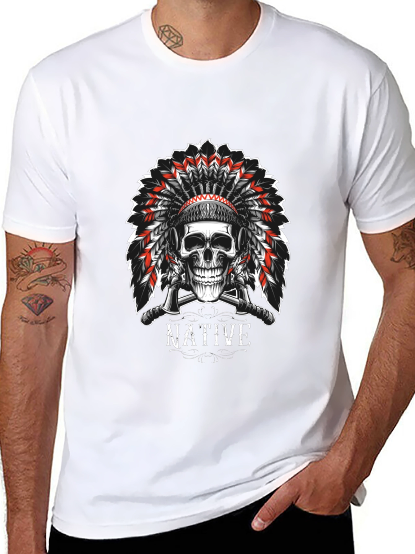 Native Skull Graphic Tee - Black