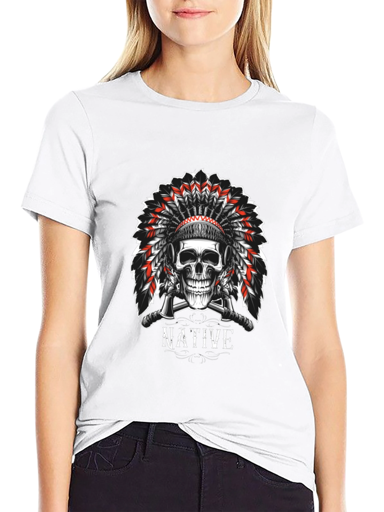 Native Skull Graphic Tee - Black