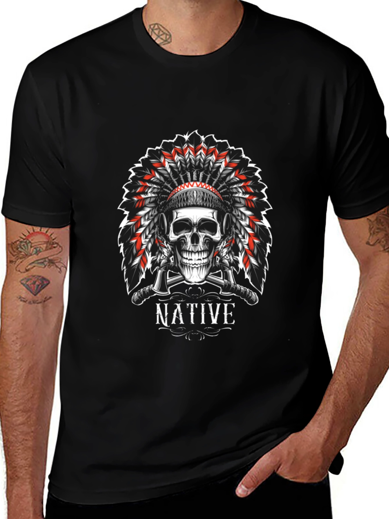 Native Skull Graphic Tee - Black