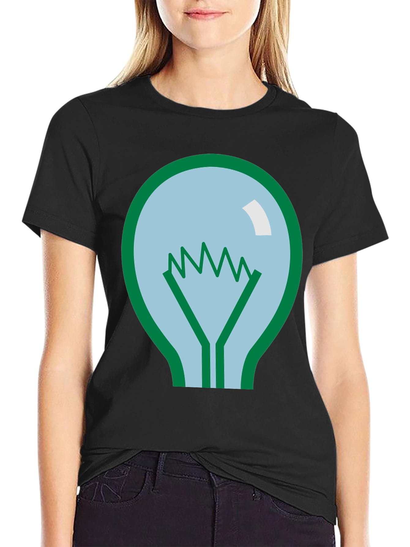 Lightbulb Graphic Tee - Black Cotton Casual Shirt