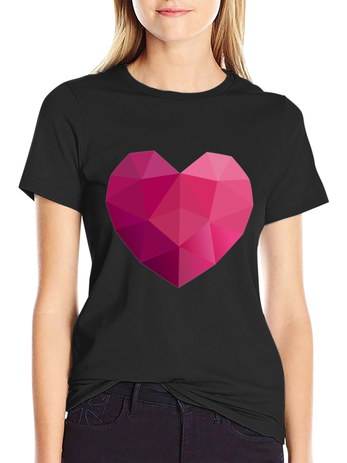 Geometric Heart Graphic Black T-Shirt