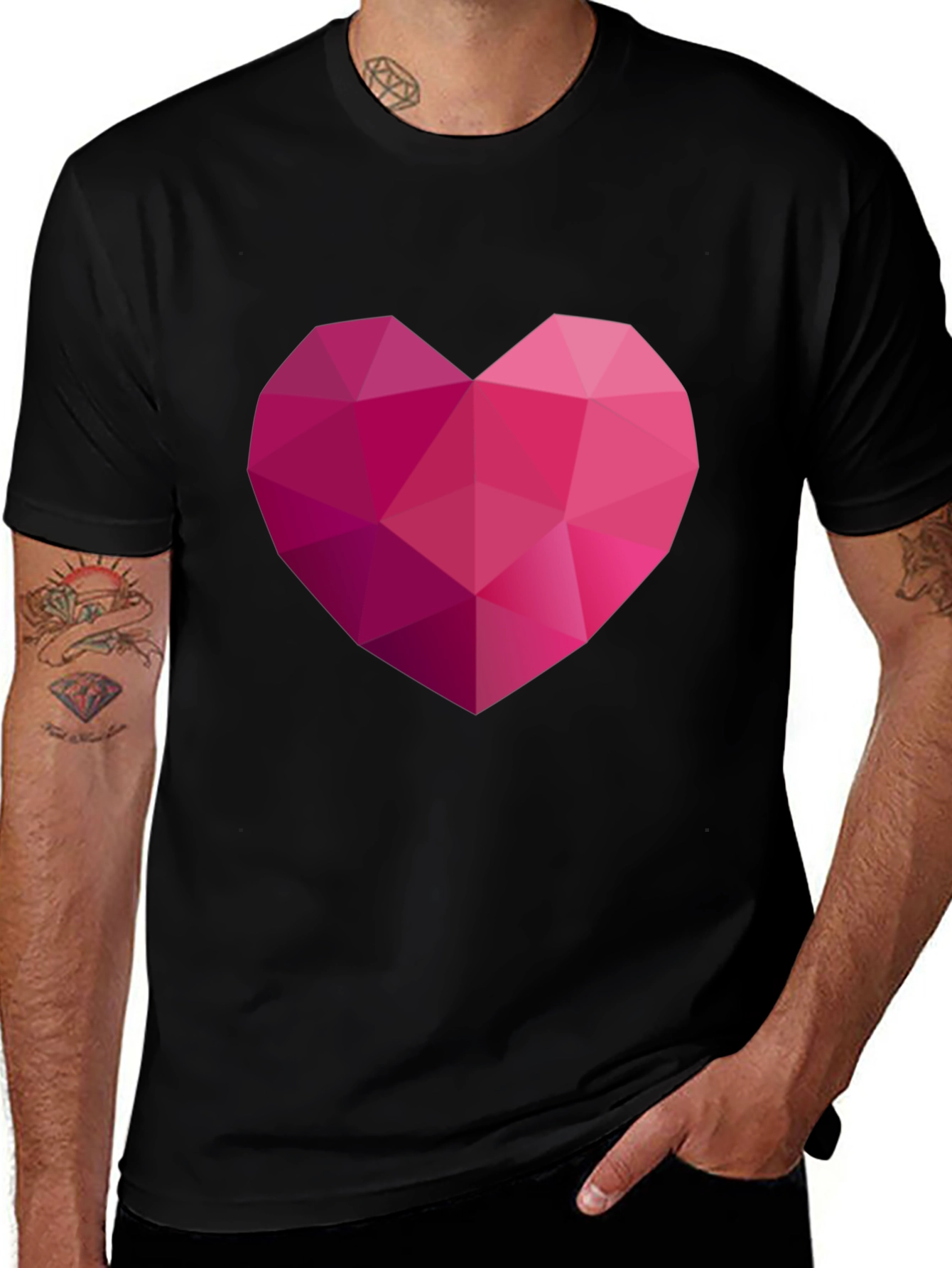 Geometric Heart Graphic Black T-Shirt