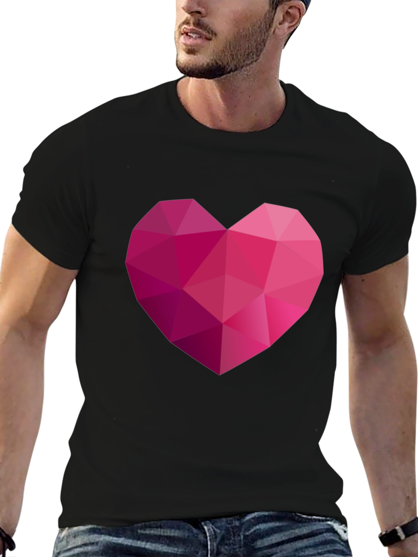 Geometric Heart Graphic Black T-Shirt