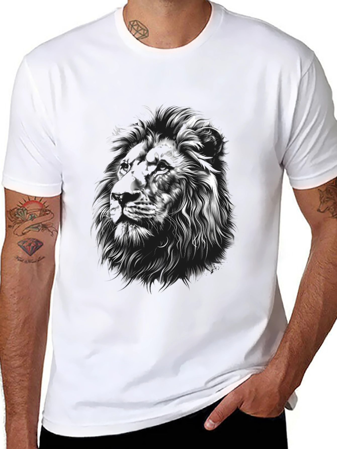 Lion Graphic Tee - Black Crew Neck T-Shirt