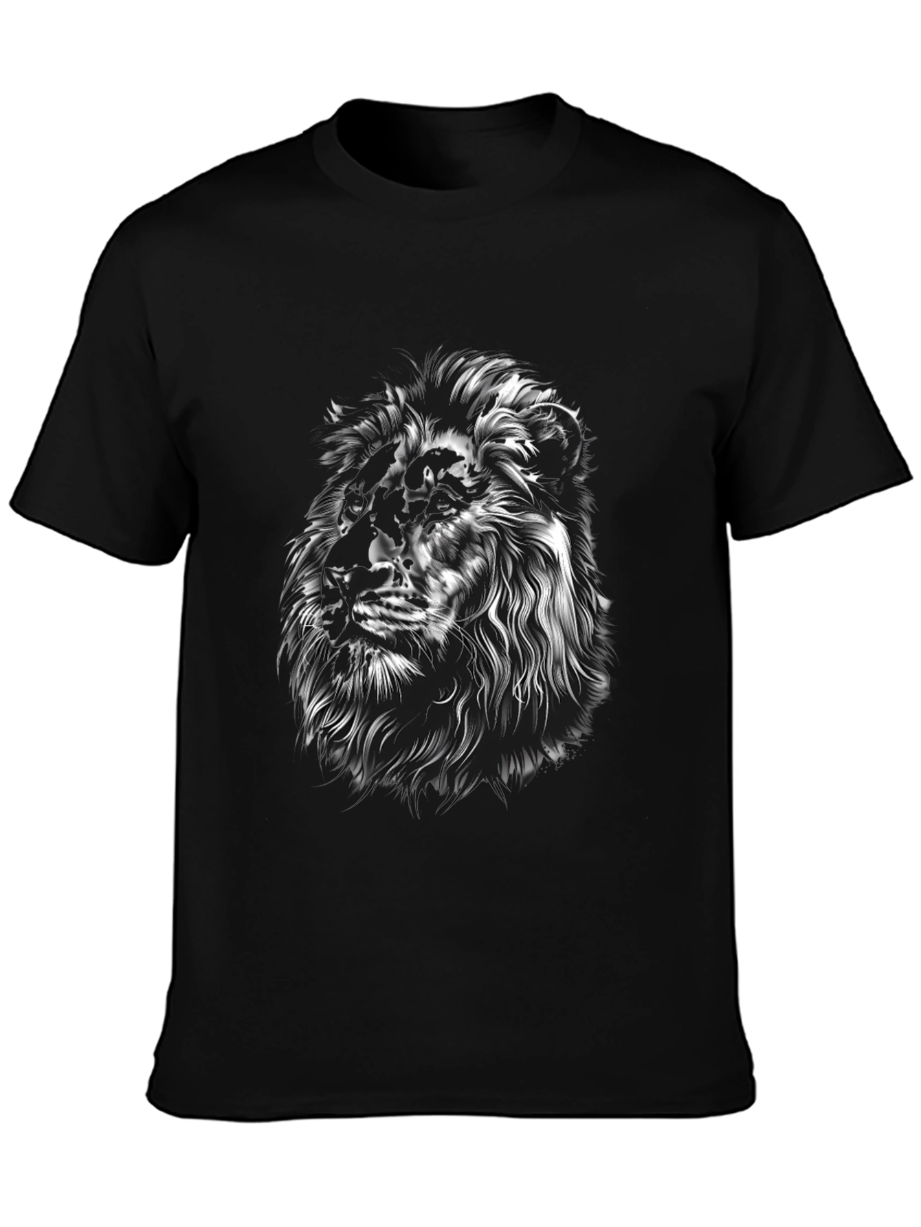 Lion Graphic Tee - Black Crew Neck T-Shirt