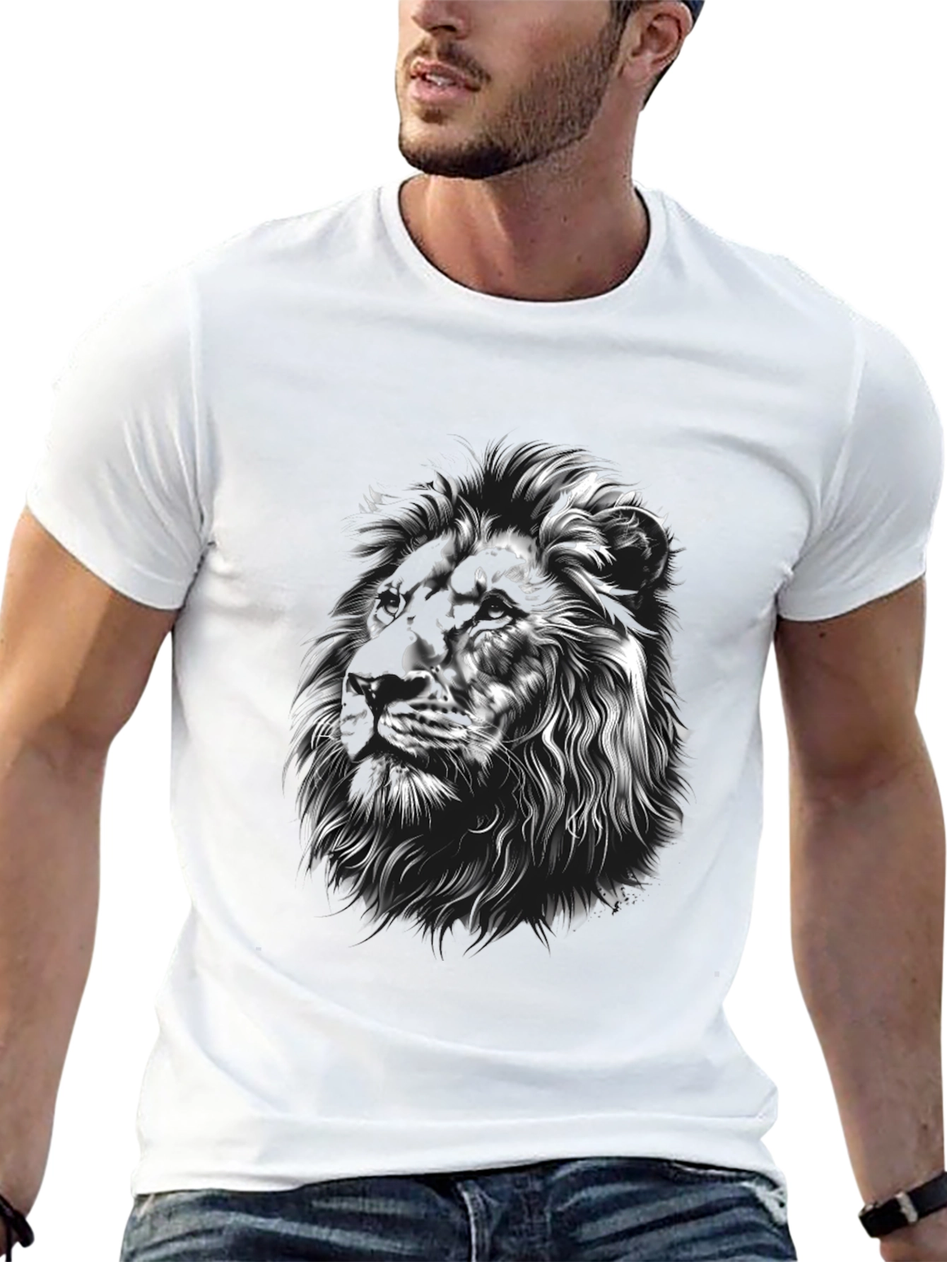 Lion Graphic Tee - Black Crew Neck T-Shirt