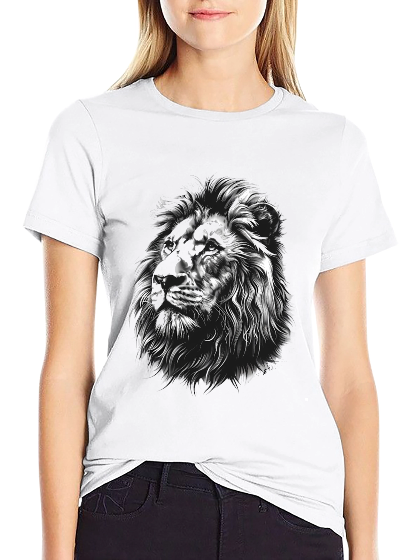 Lion Graphic Tee - Black Crew Neck T-Shirt