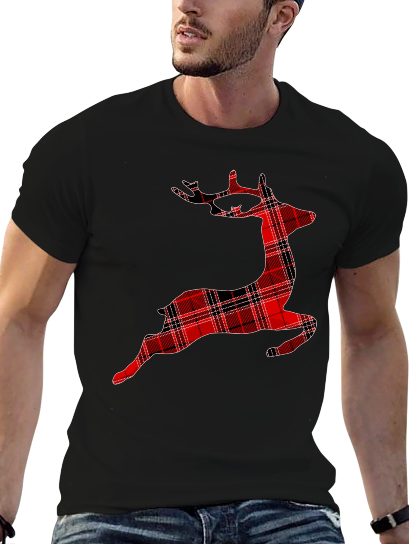 Red Plaid Reindeer Graphic T-Shirt