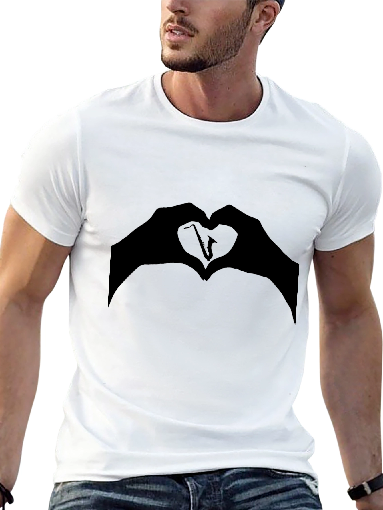 Saxophone Heart Hands Graphic T-Shirt