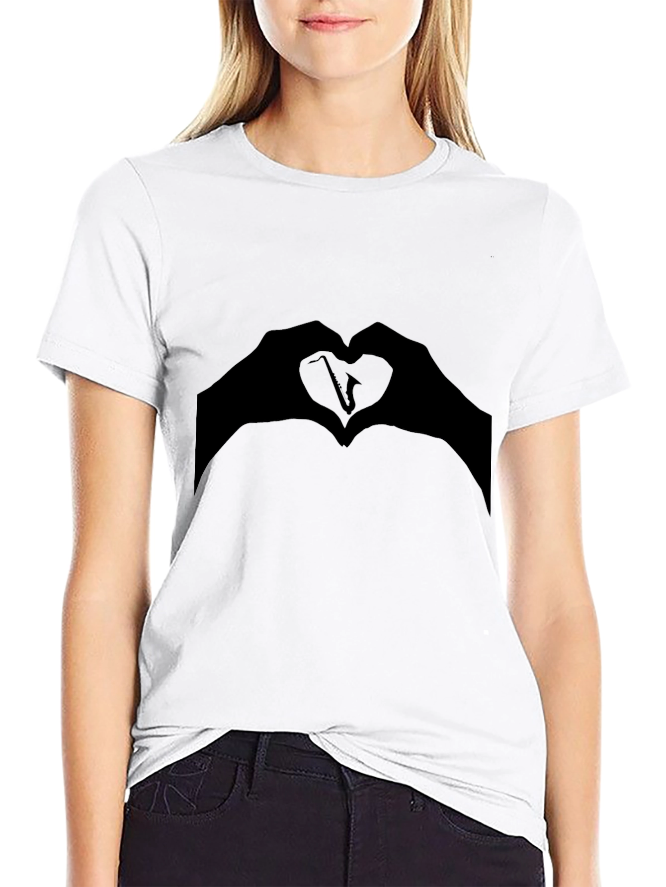 Saxophone Heart Hands Graphic T-Shirt
