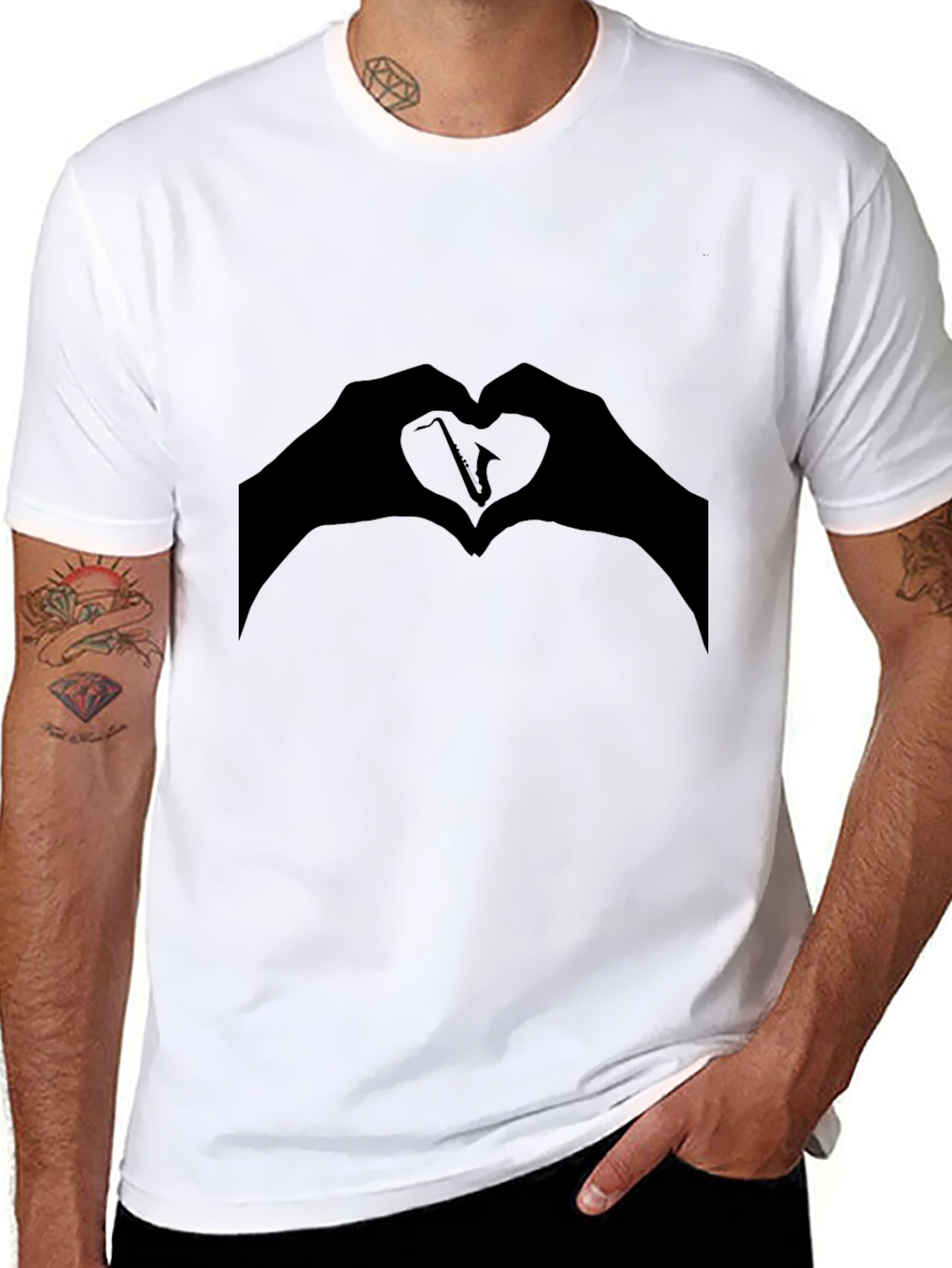 Saxophone Heart Hands Graphic T-Shirt