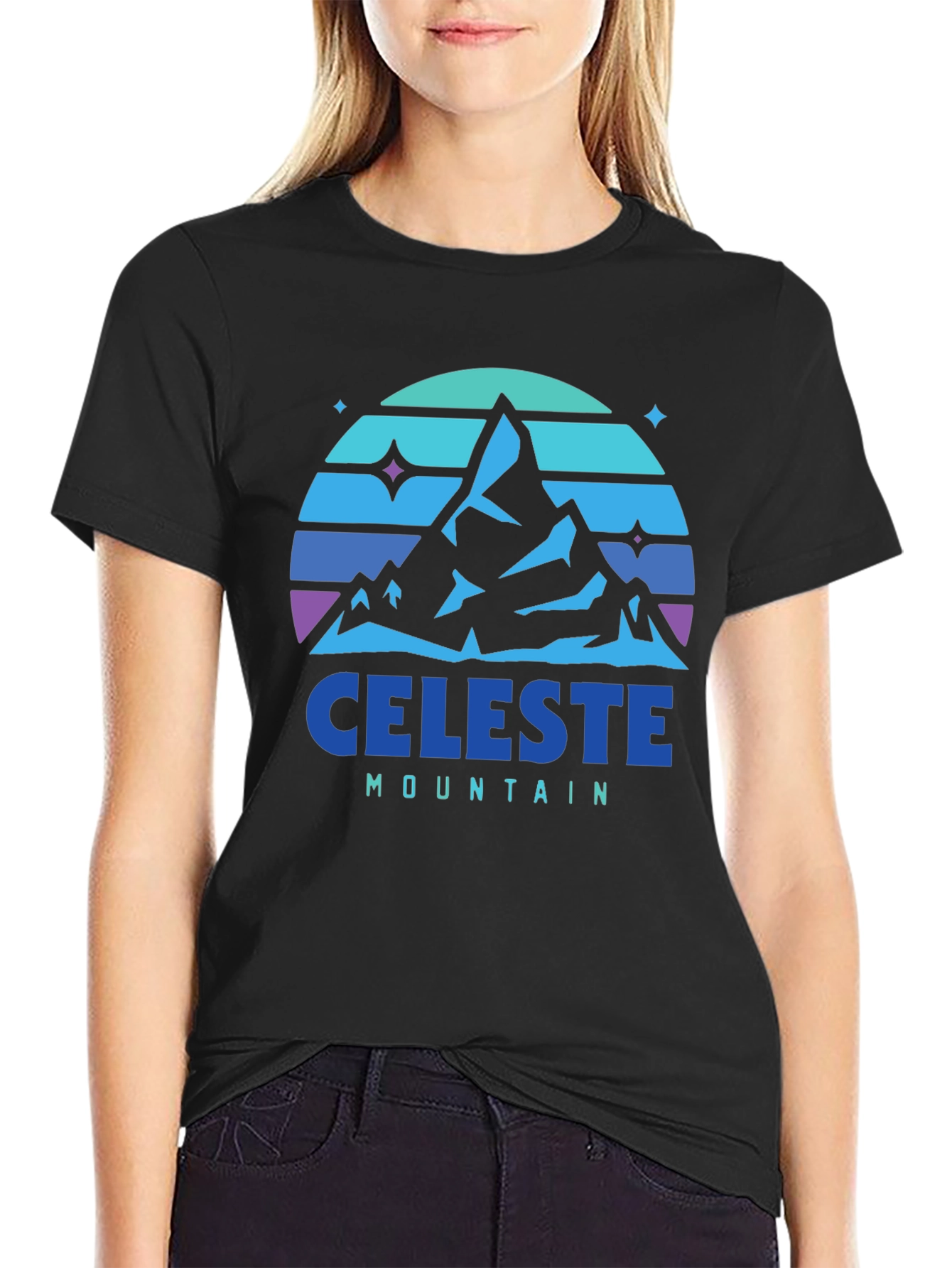 Celeste Mountain Graphic Tee - Black Cotton Comfort