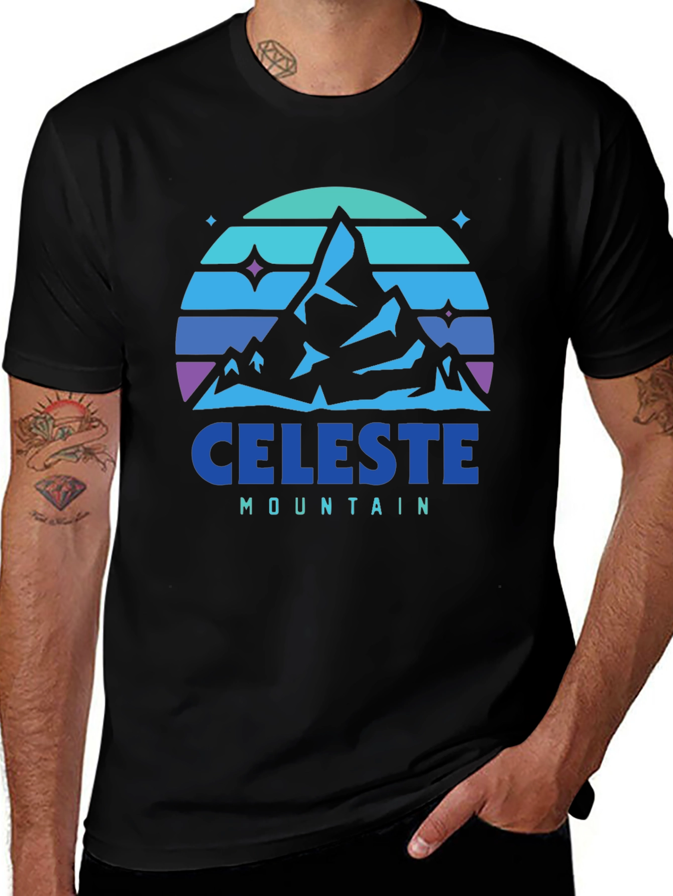 Celeste Mountain Graphic Tee - Black Cotton Comfort
