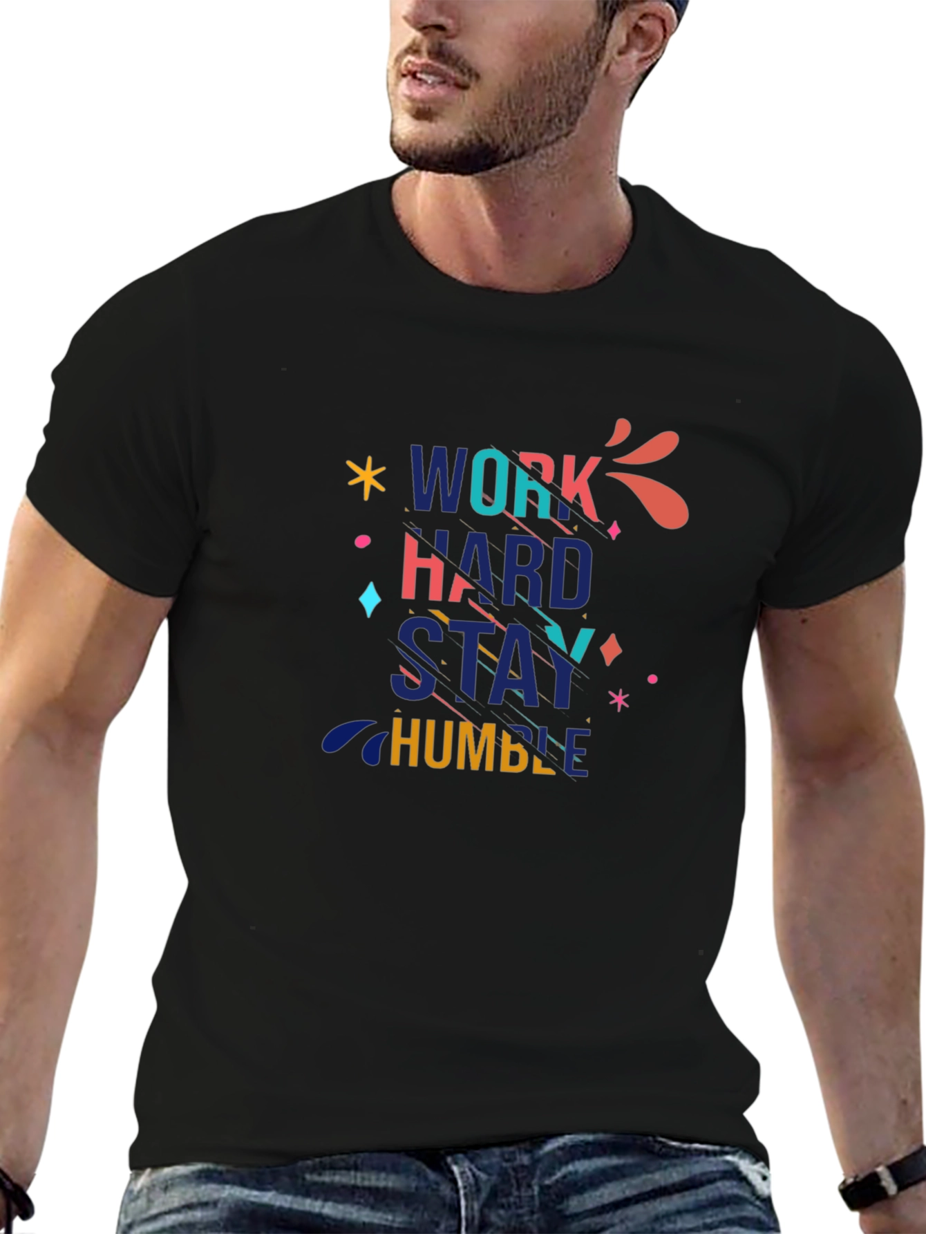 Work Hard Stay Humble Graphic Black T-Shirt