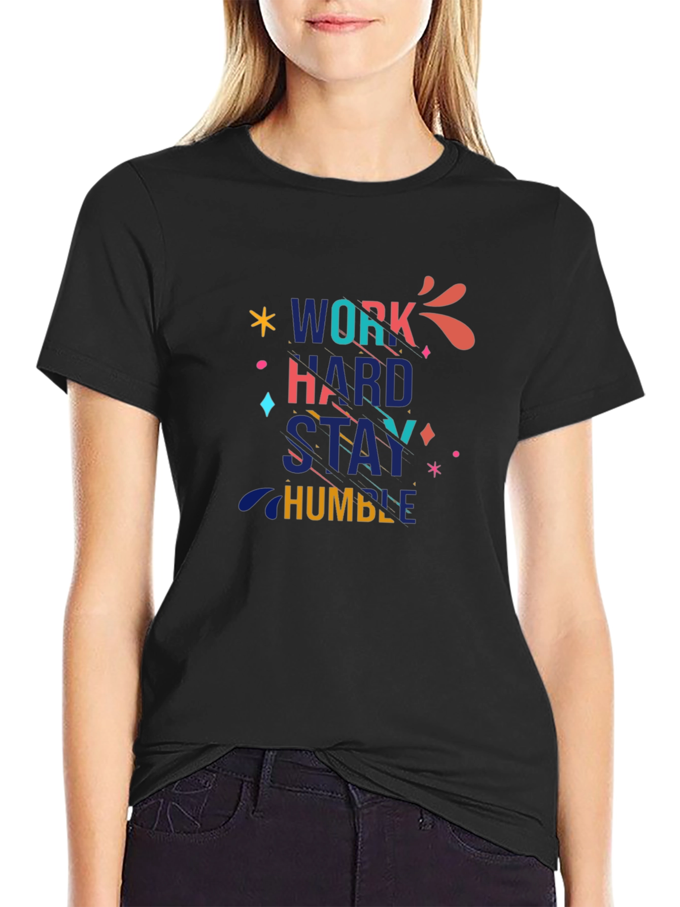 Work Hard Stay Humble Graphic Black T-Shirt