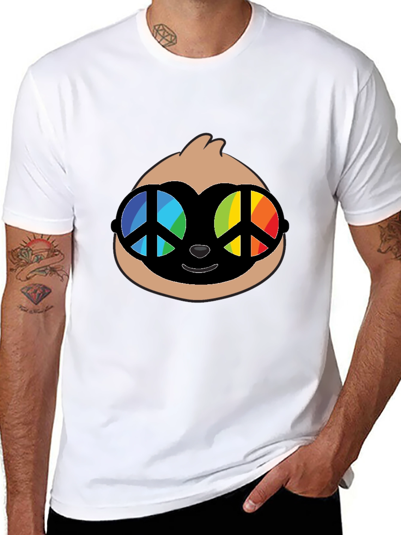 Sloth with Peace Sign Glasses Graphic Tee