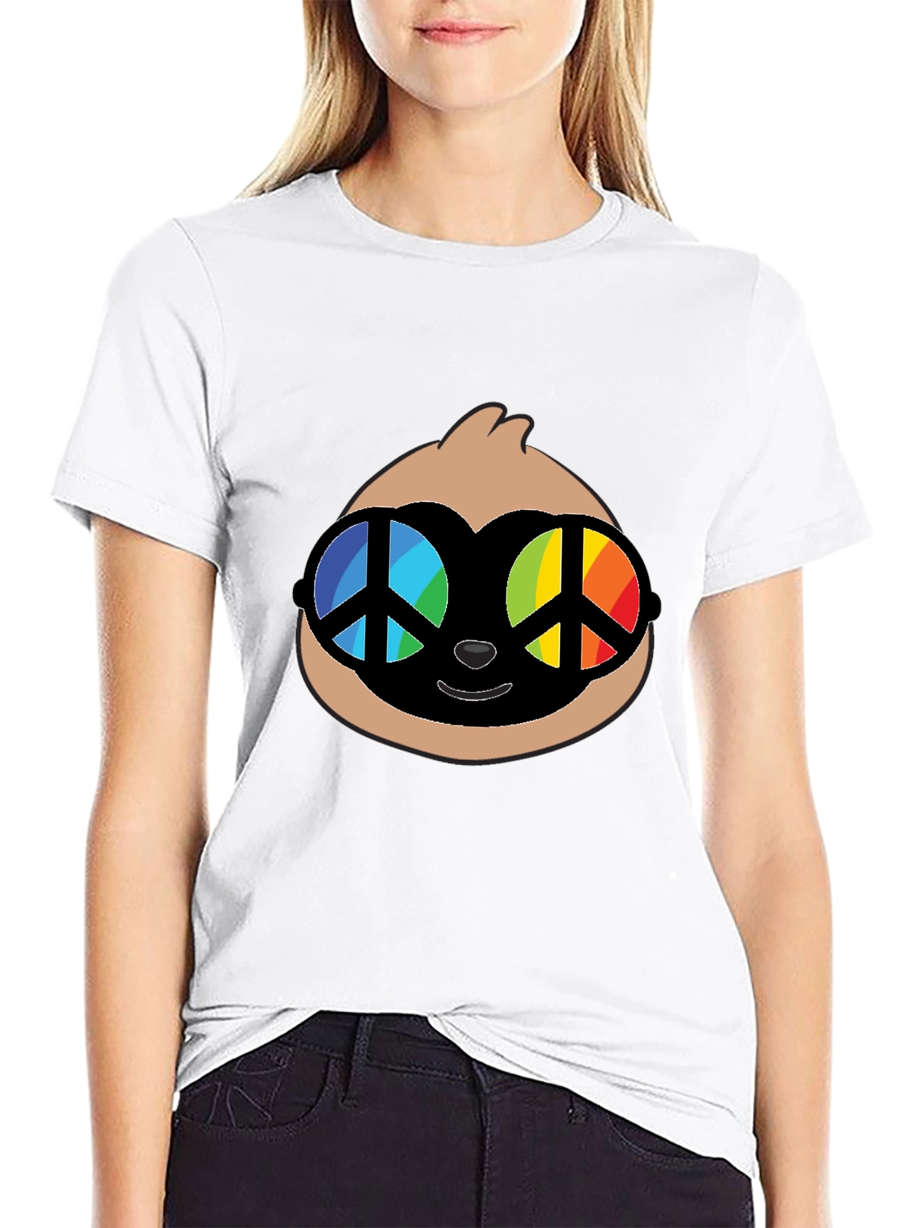 Sloth with Peace Sign Glasses Graphic Tee