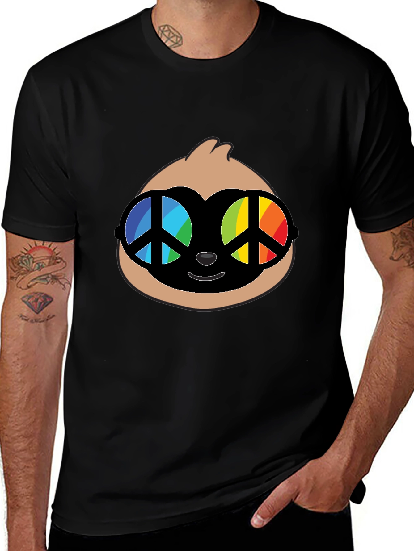 Sloth with Peace Sign Glasses Graphic Tee