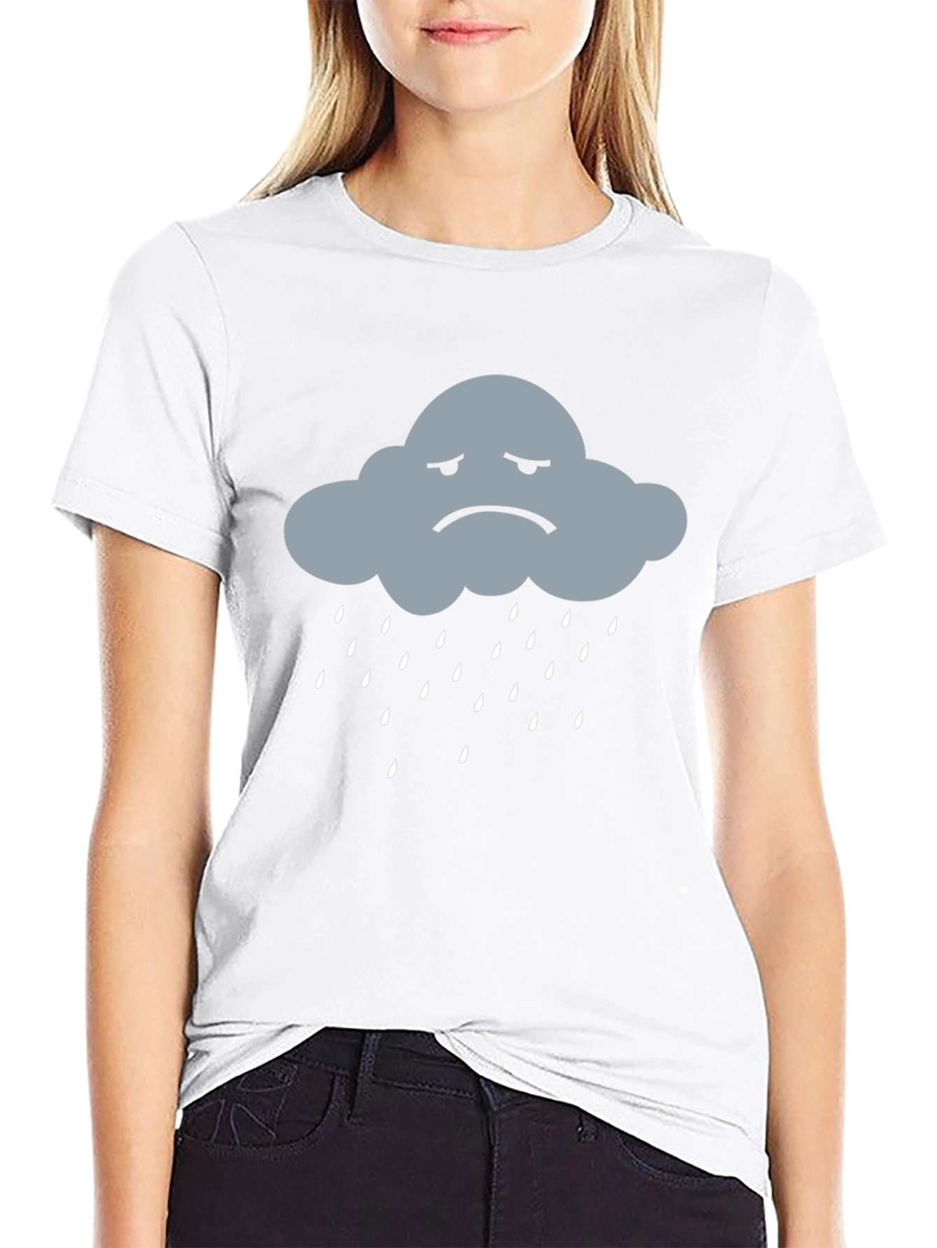 Sad Cloud Rain T-Shirt - Black Cotton Blend Tee