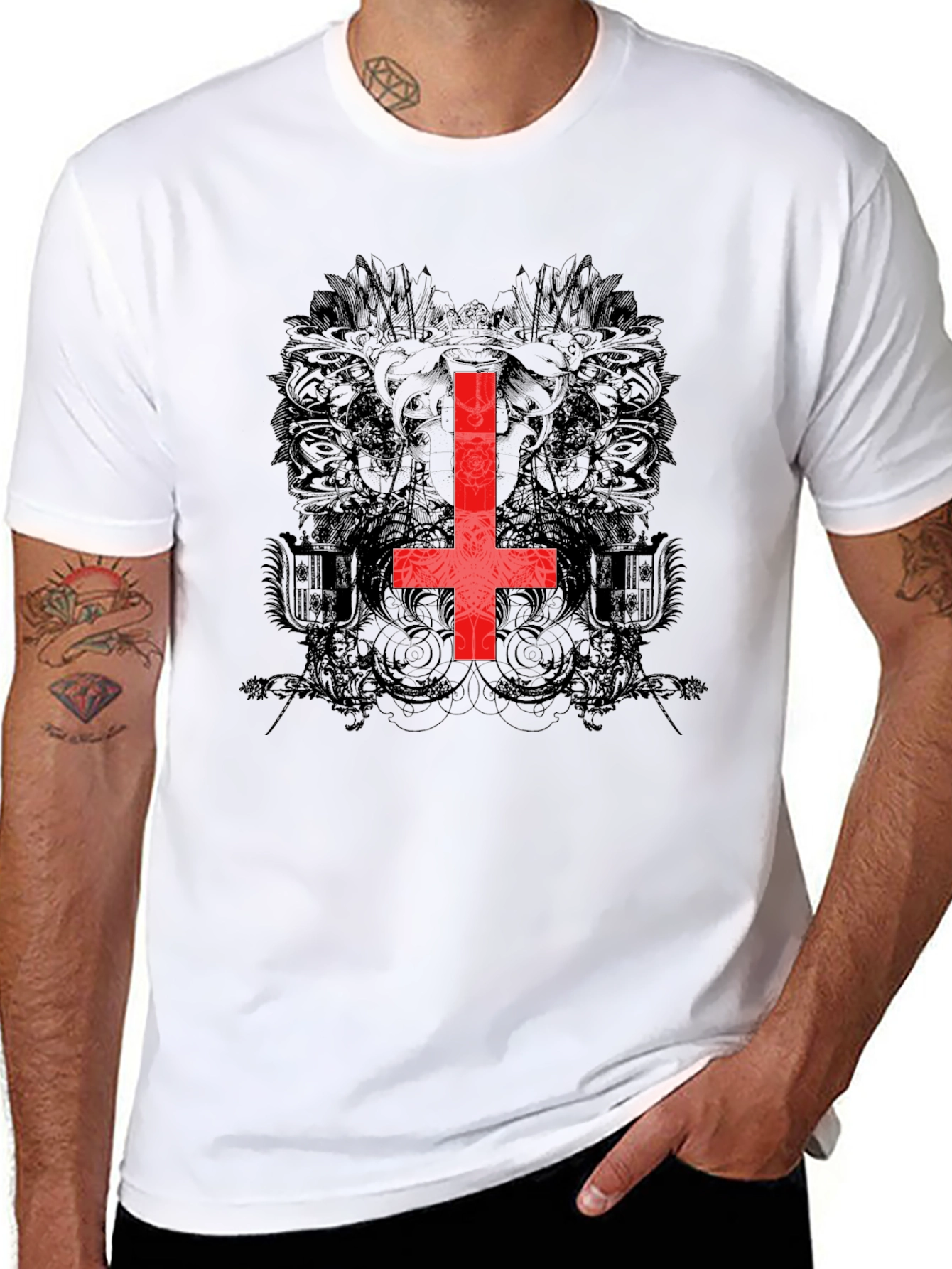 Inverted Cross Graphic Tee - Gothic Style