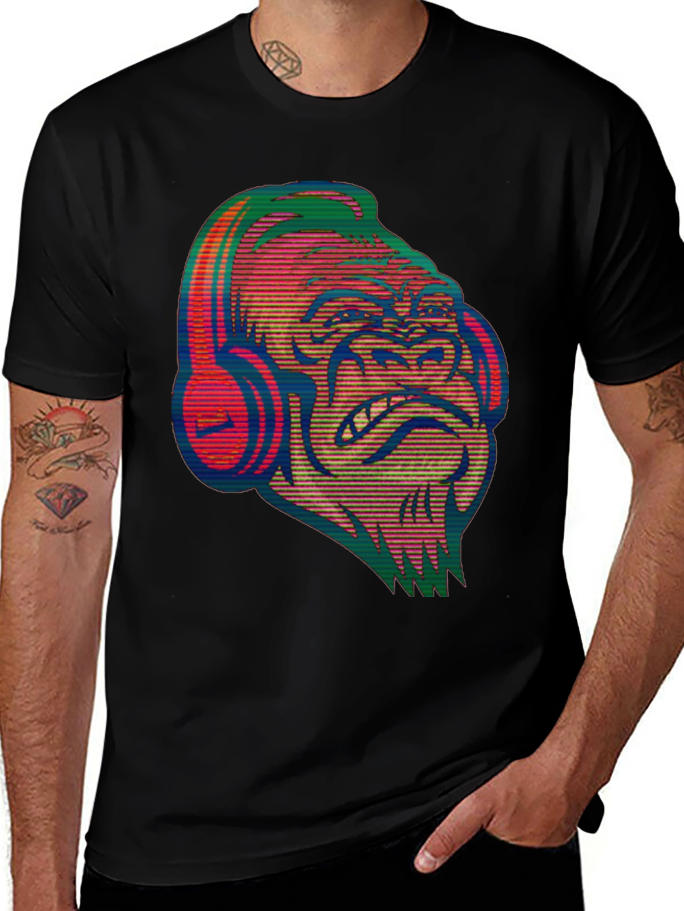 Gorilla with Headphones Graphic Tee - Unique Design