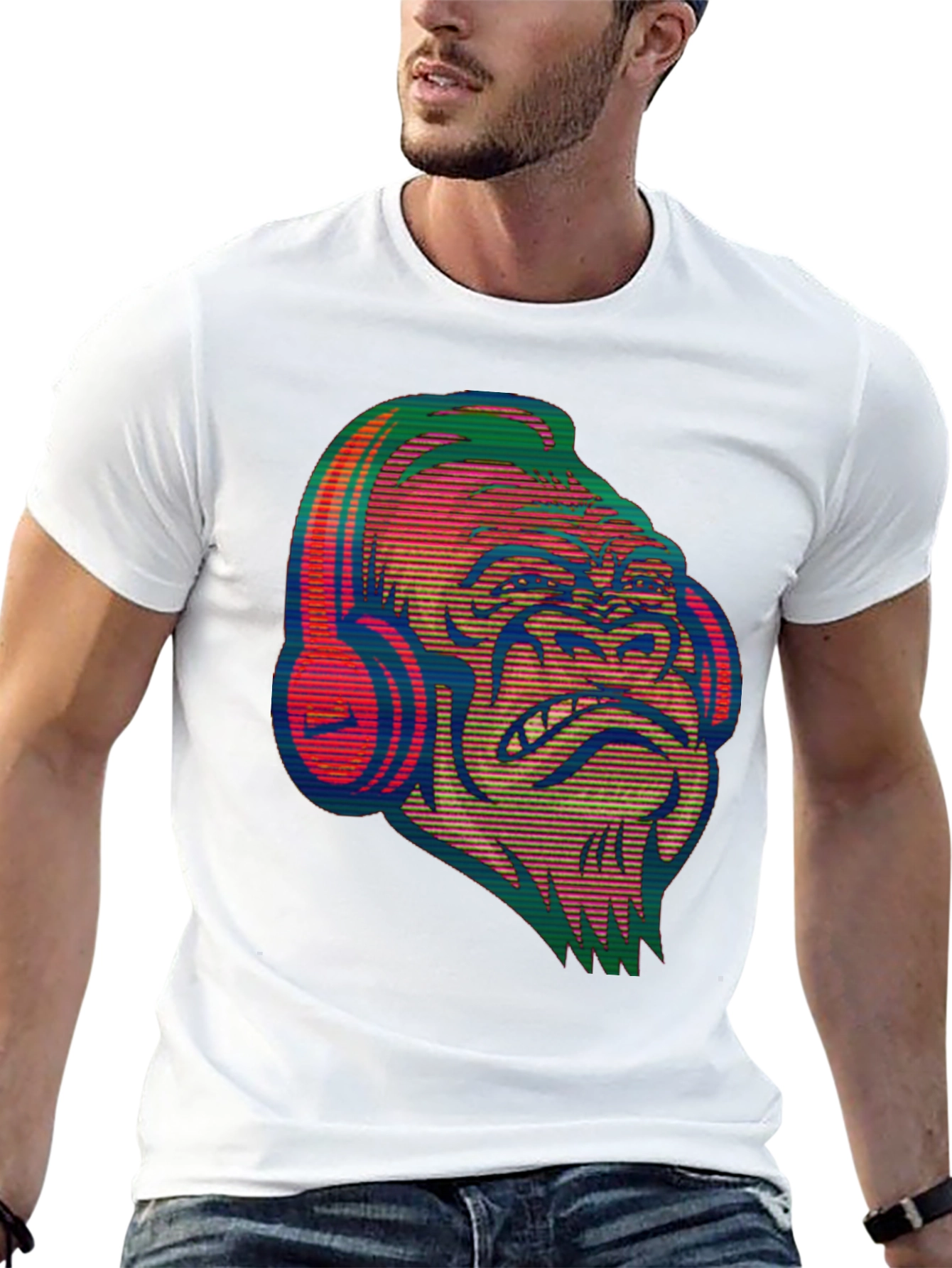 Gorilla with Headphones Graphic Tee - Unique Design