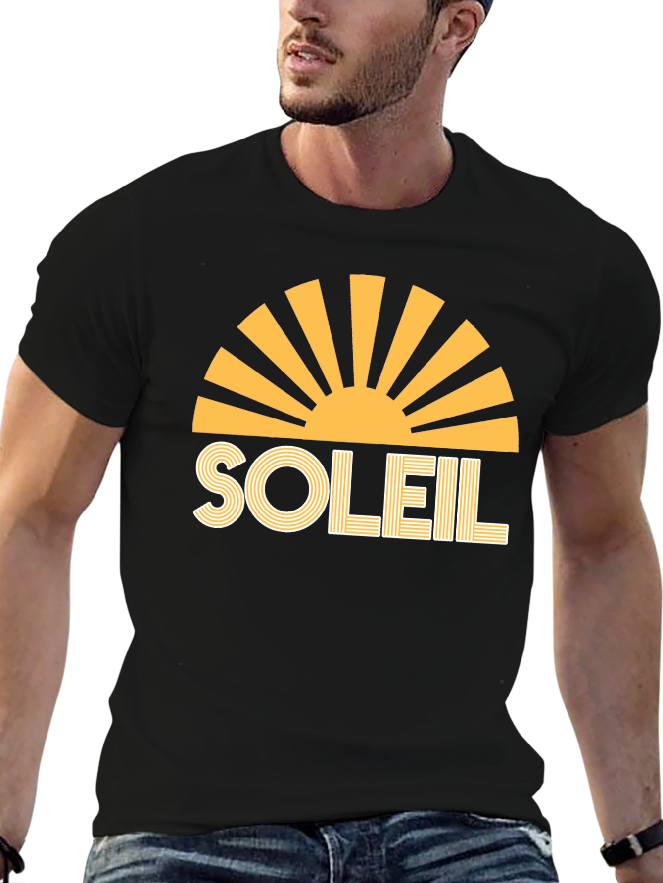 Soleil Graphic Tee - Retro Sun Design Black T-Shirt