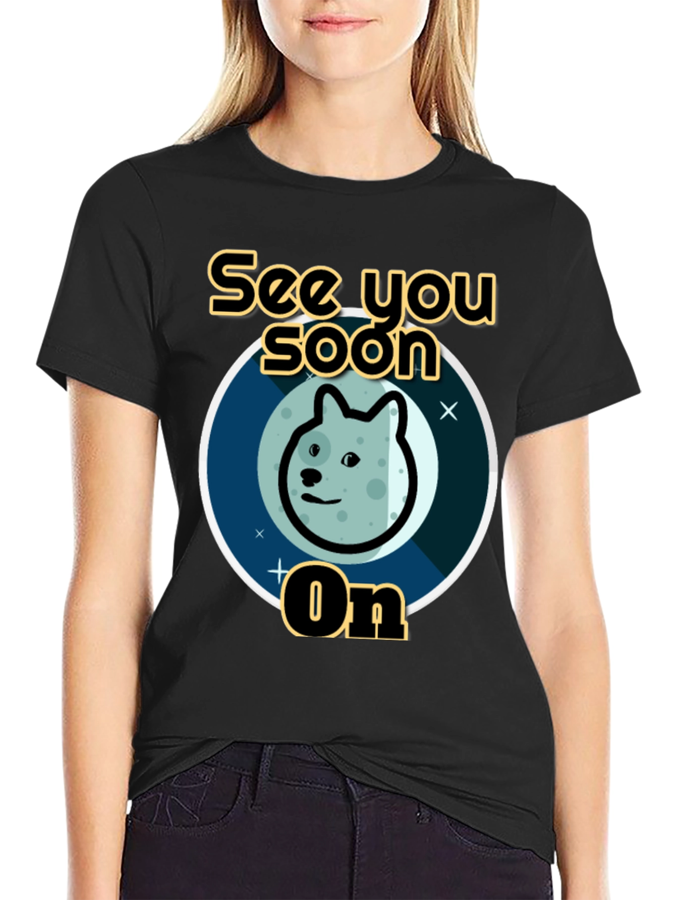 See You Soon On Doge Moon Black T-Shirt
