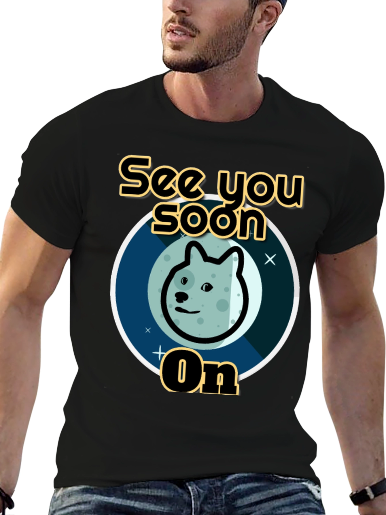 See You Soon On Doge Moon Black T-Shirt