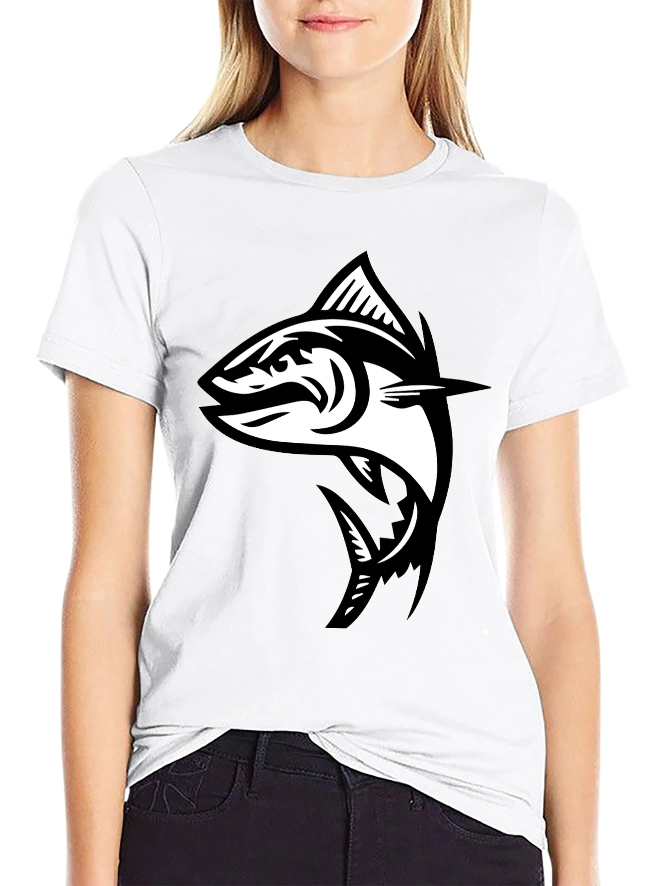 Black T-Shirt with Fish Graphic