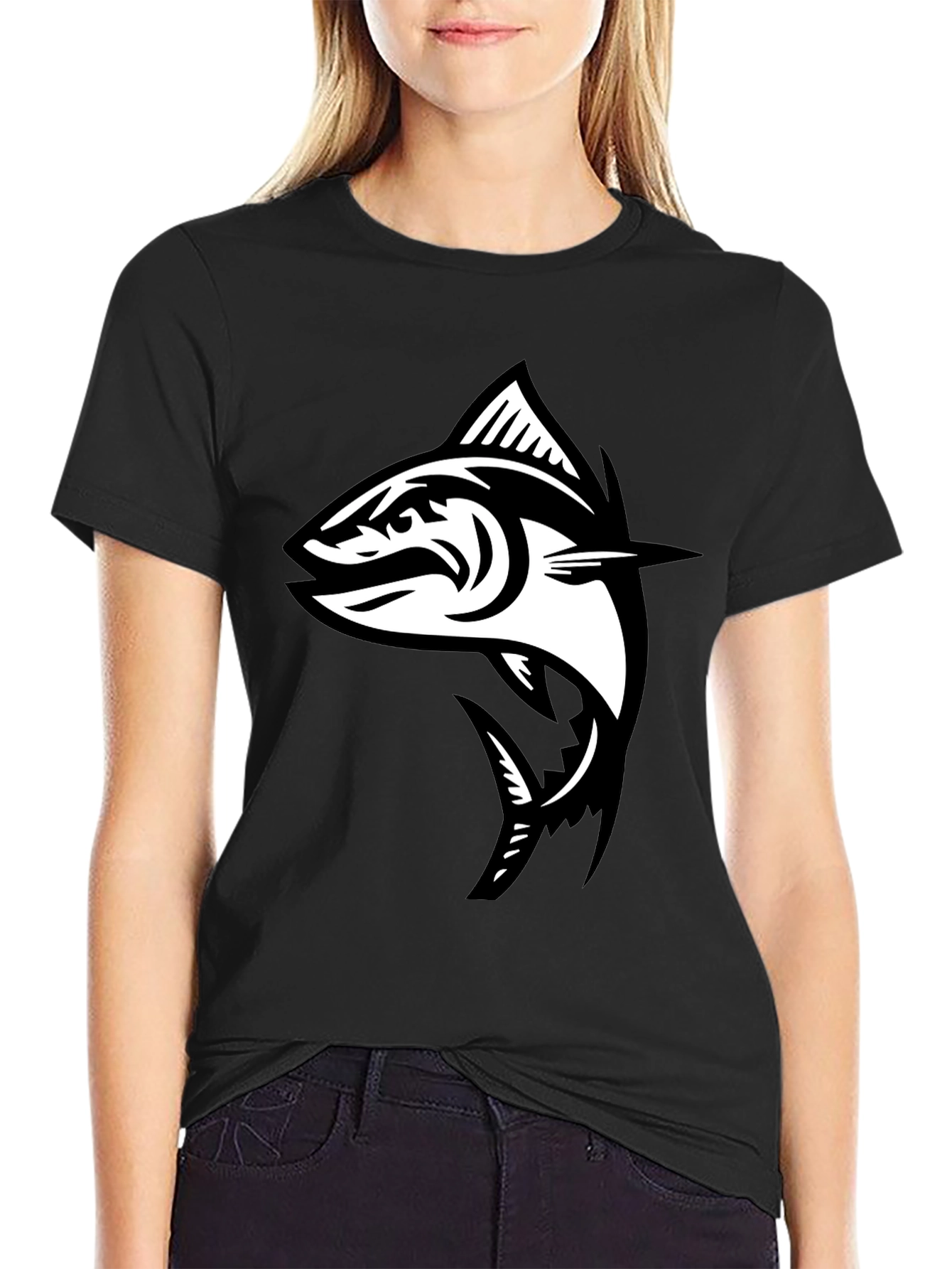 Black T-Shirt with Fish Graphic