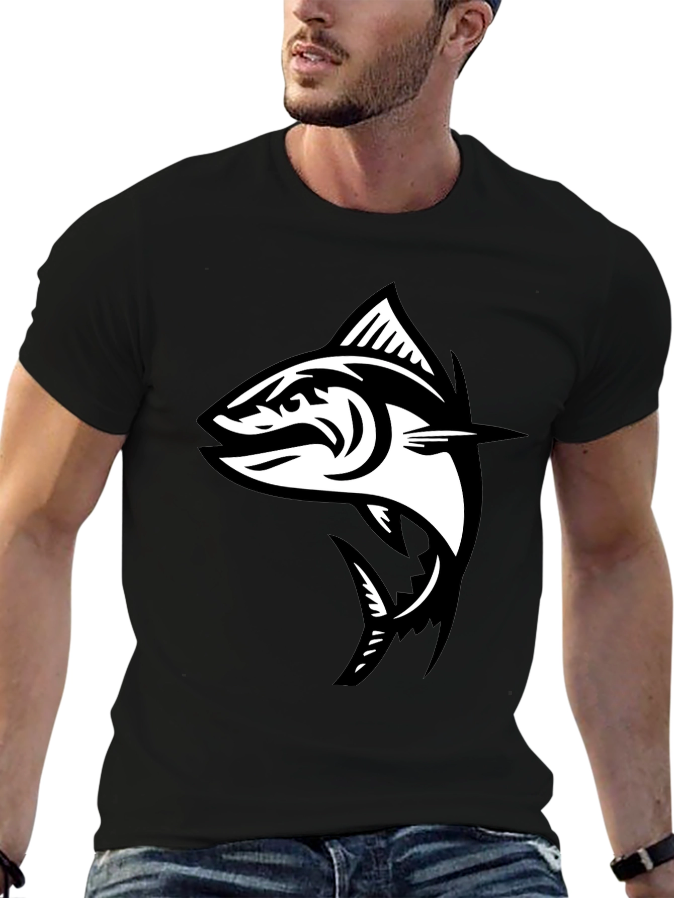 Black T-Shirt with Fish Graphic