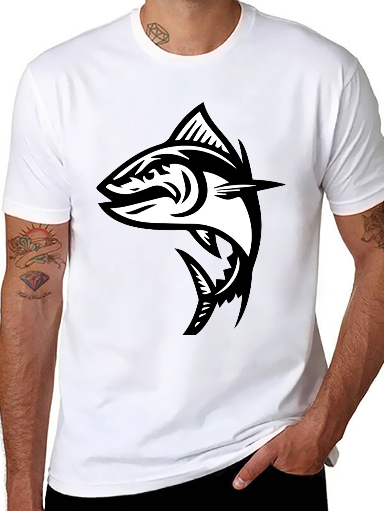 Black T-Shirt with Fish Graphic