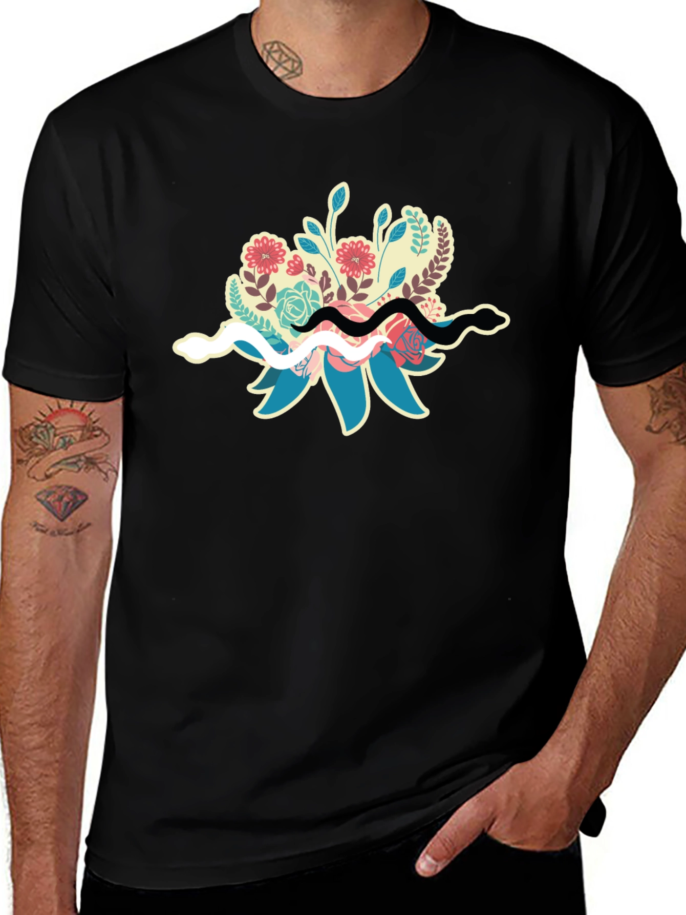 Floral Snake T-Shirt - Stylish Nature Graphic Tee