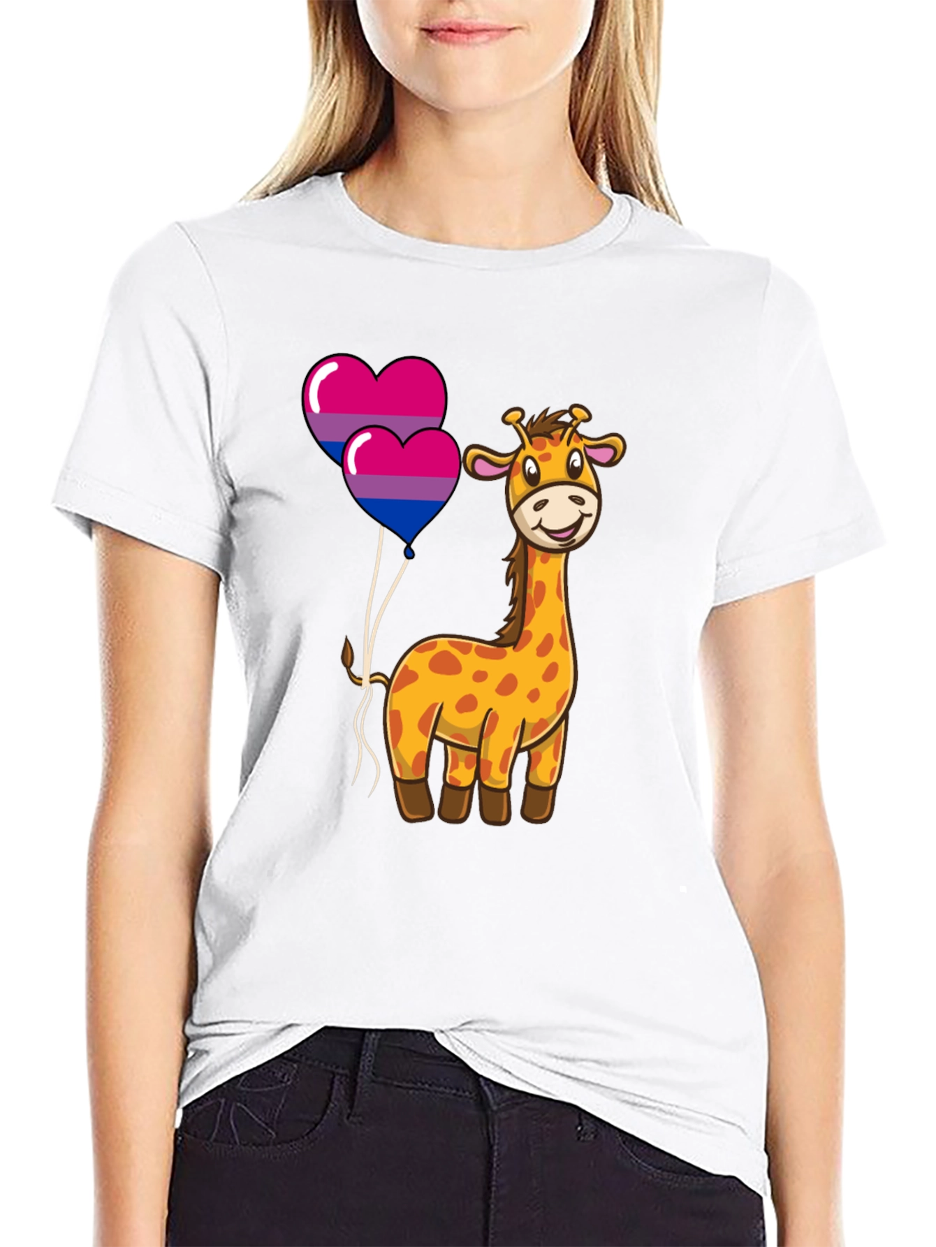 Bisexual Giraffe Heart Balloons Graphic T-Shirt
