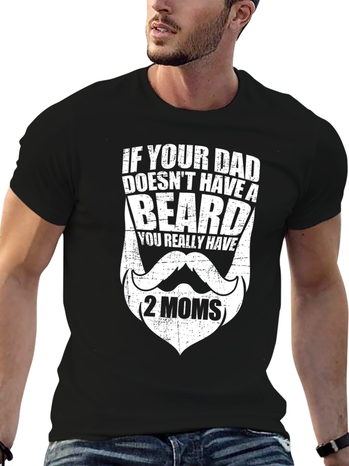 Funny Bearded Dad T-Shirt - Two Moms