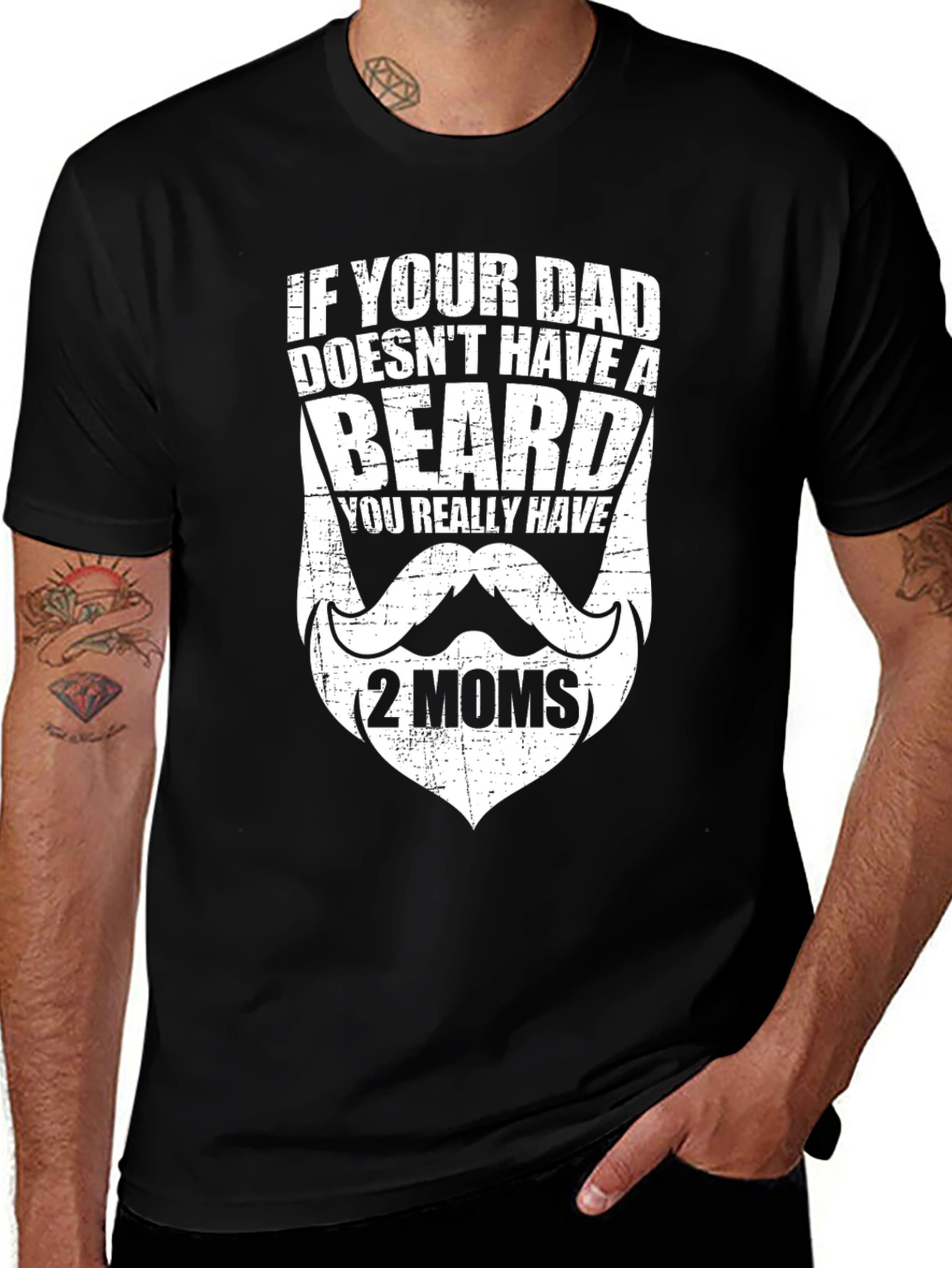 Funny Bearded Dad T-Shirt - Two Moms