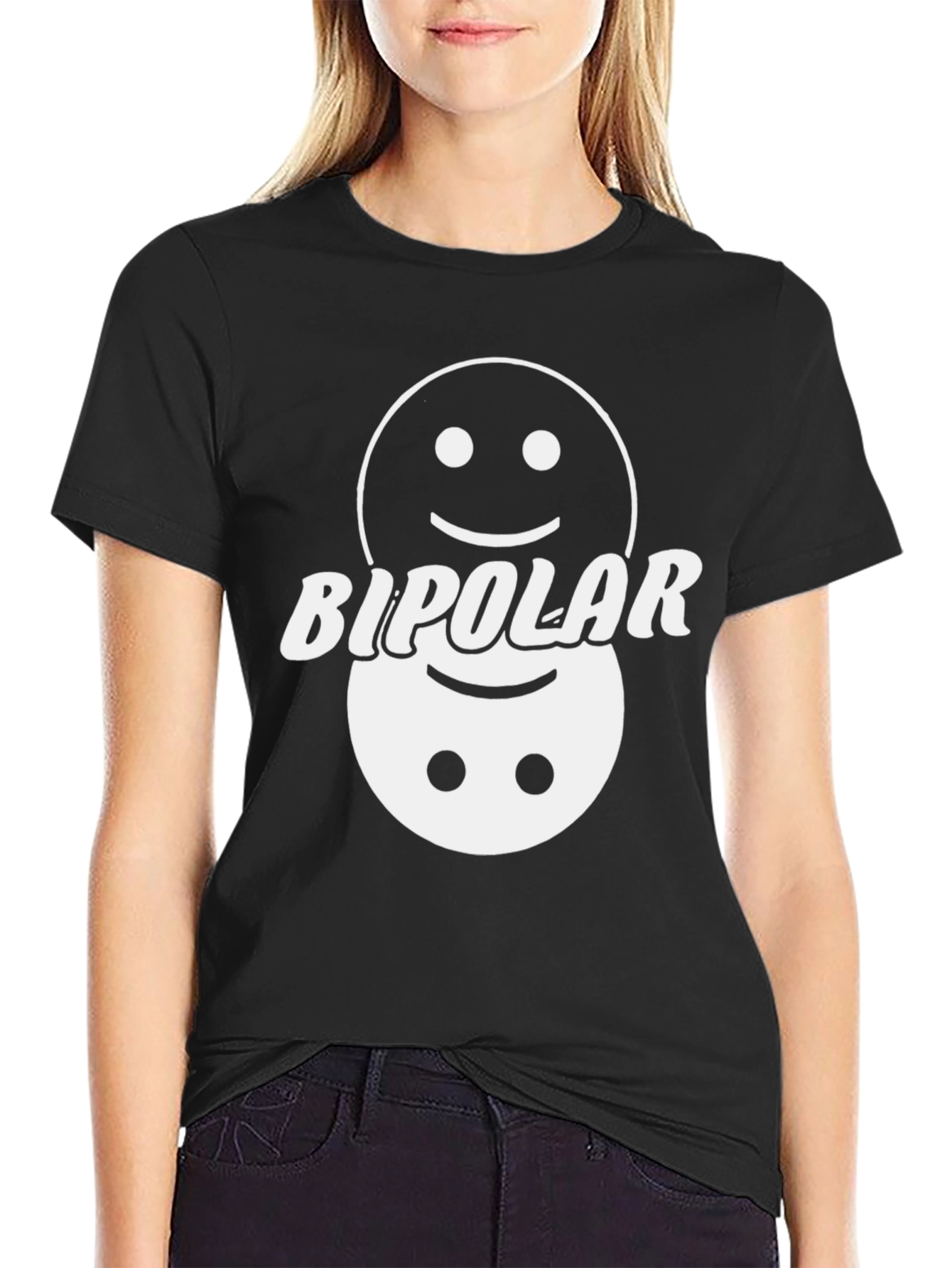Bipolar Smiley Face Graphic Tee - Black
