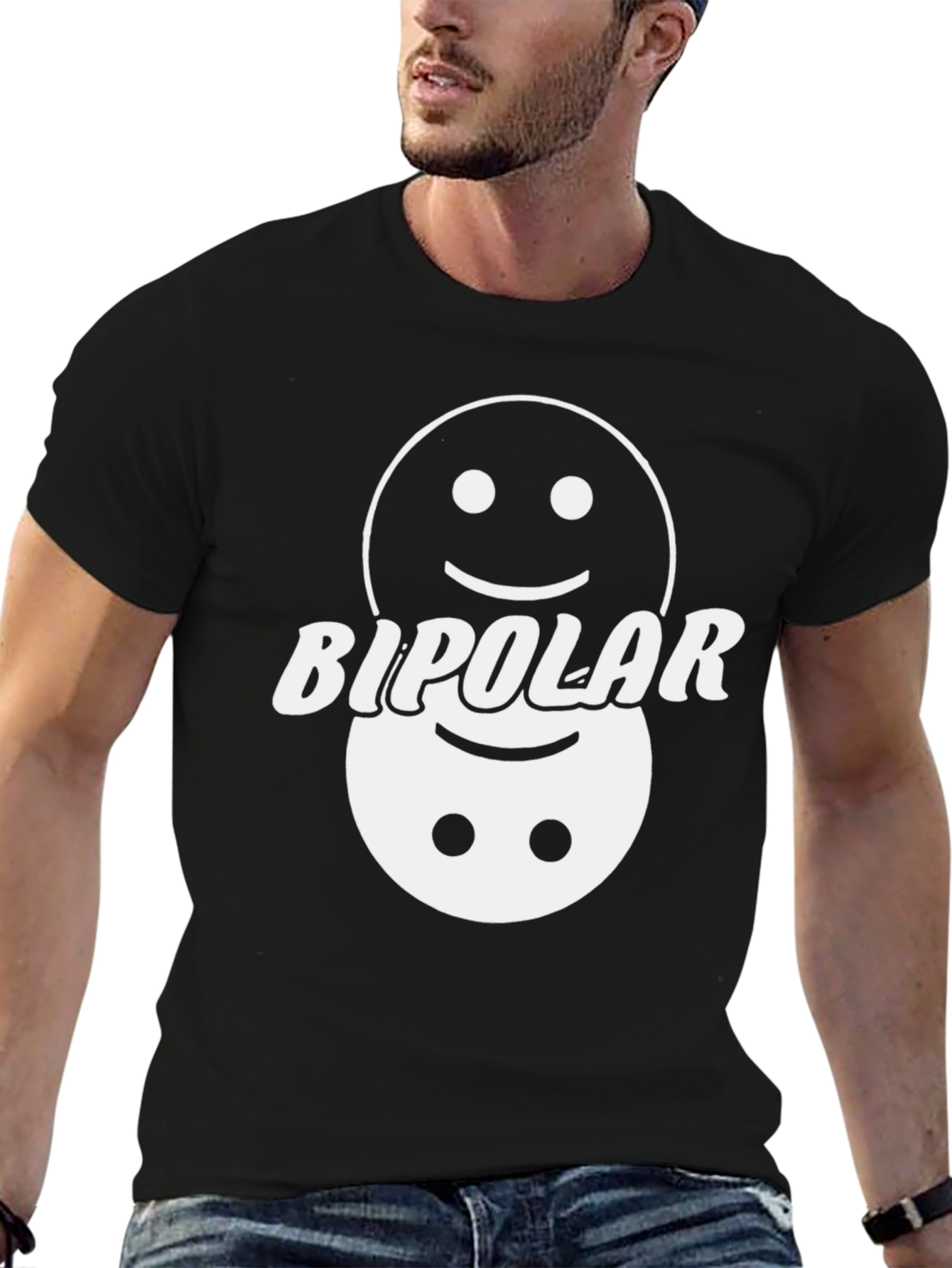 Bipolar Smiley Face Graphic Tee - Black