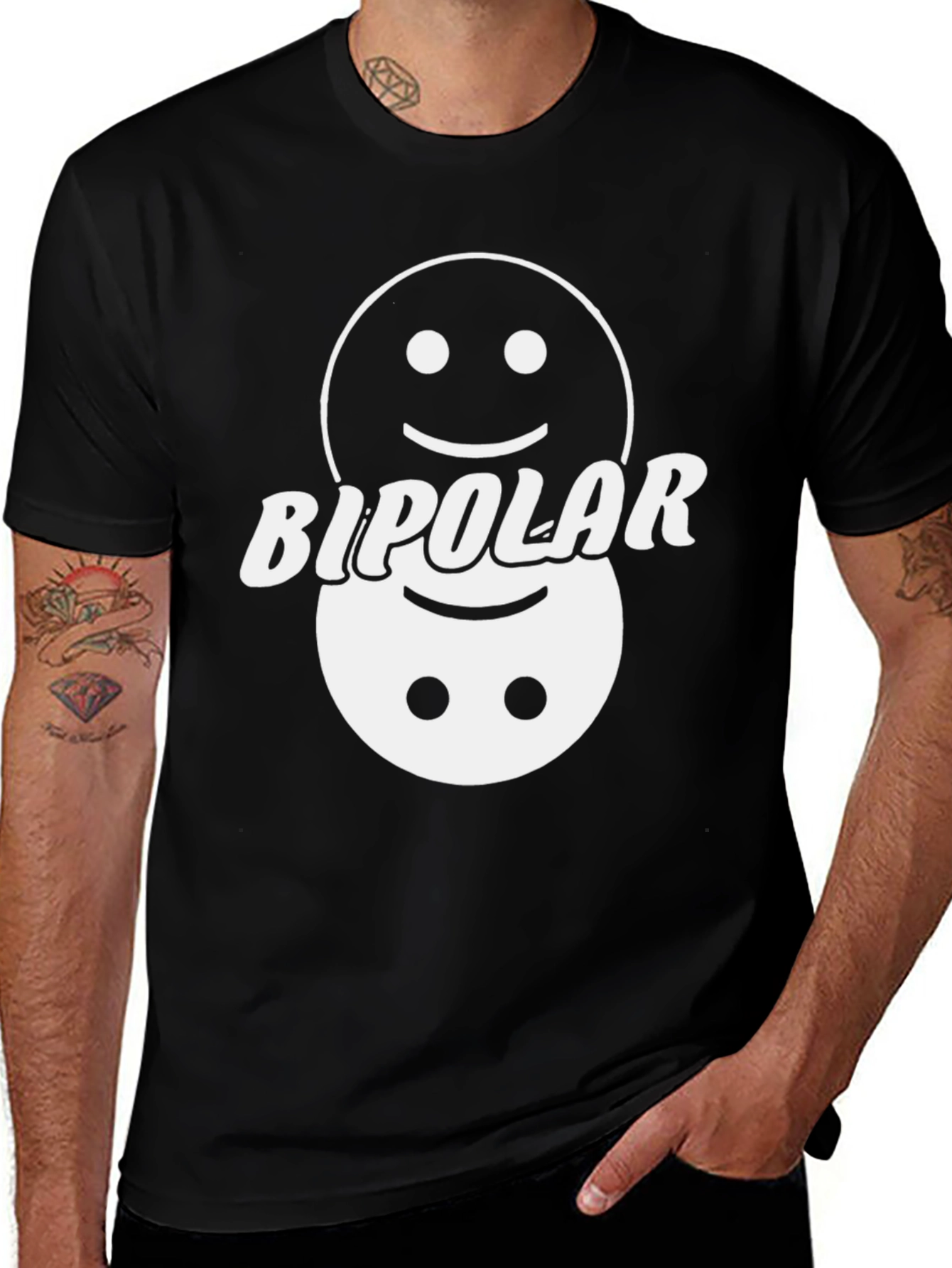 Bipolar Smiley Face Graphic Tee - Black