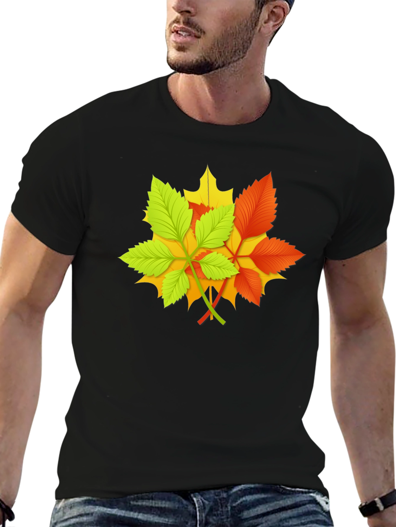 Autumn Leaves Graphic Black T-Shirt