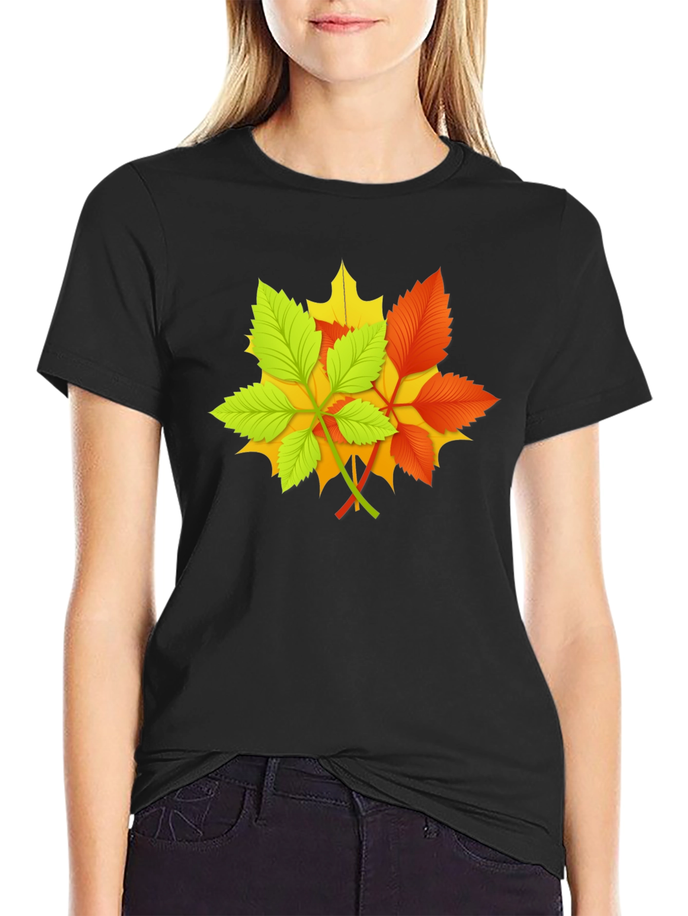Autumn Leaves Graphic Black T-Shirt