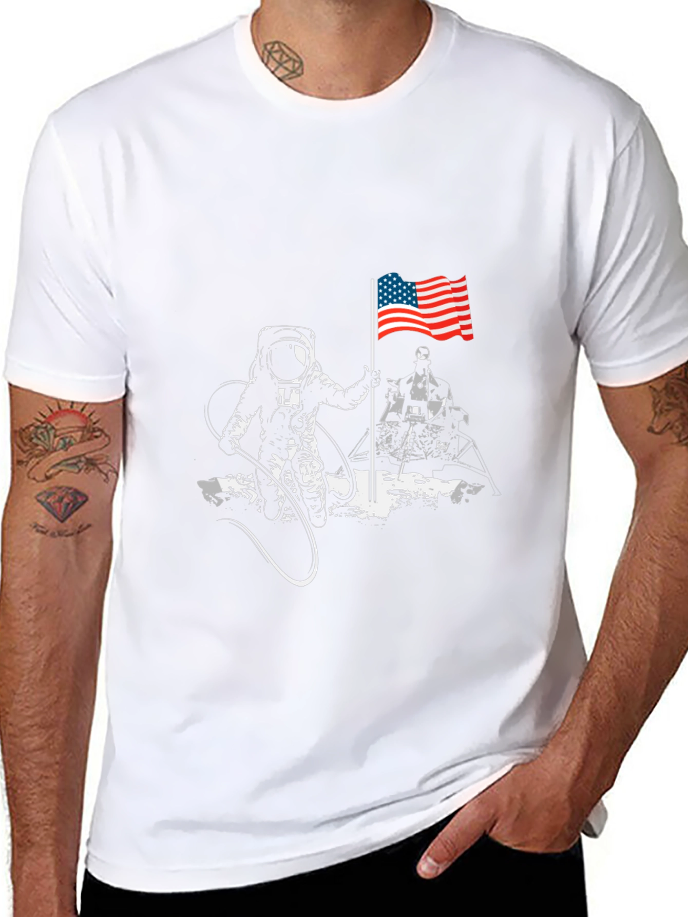 Astronaut American Flag T-Shirt - Space Exploration Tee