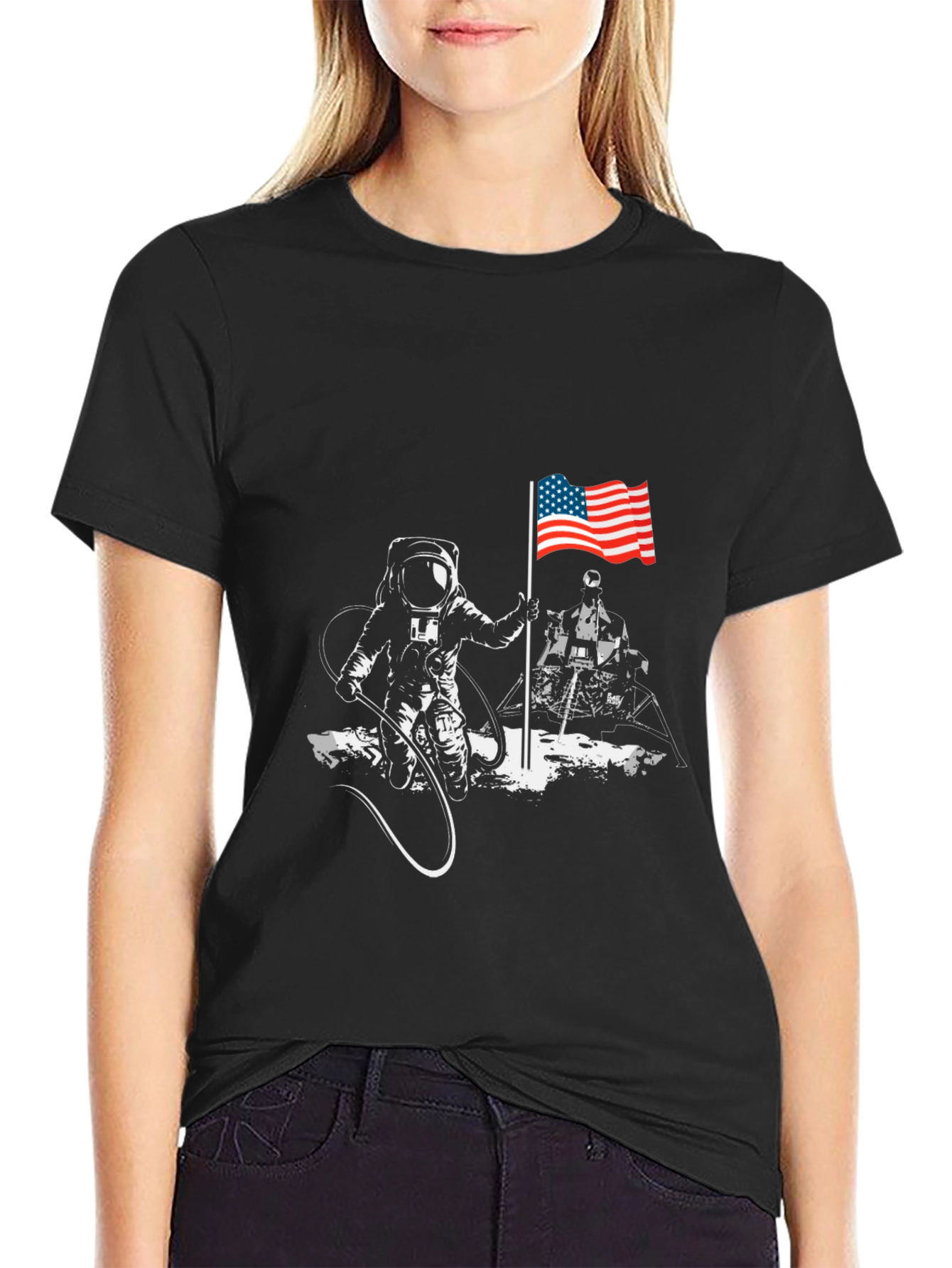 Astronaut American Flag T-Shirt - Space Exploration Tee