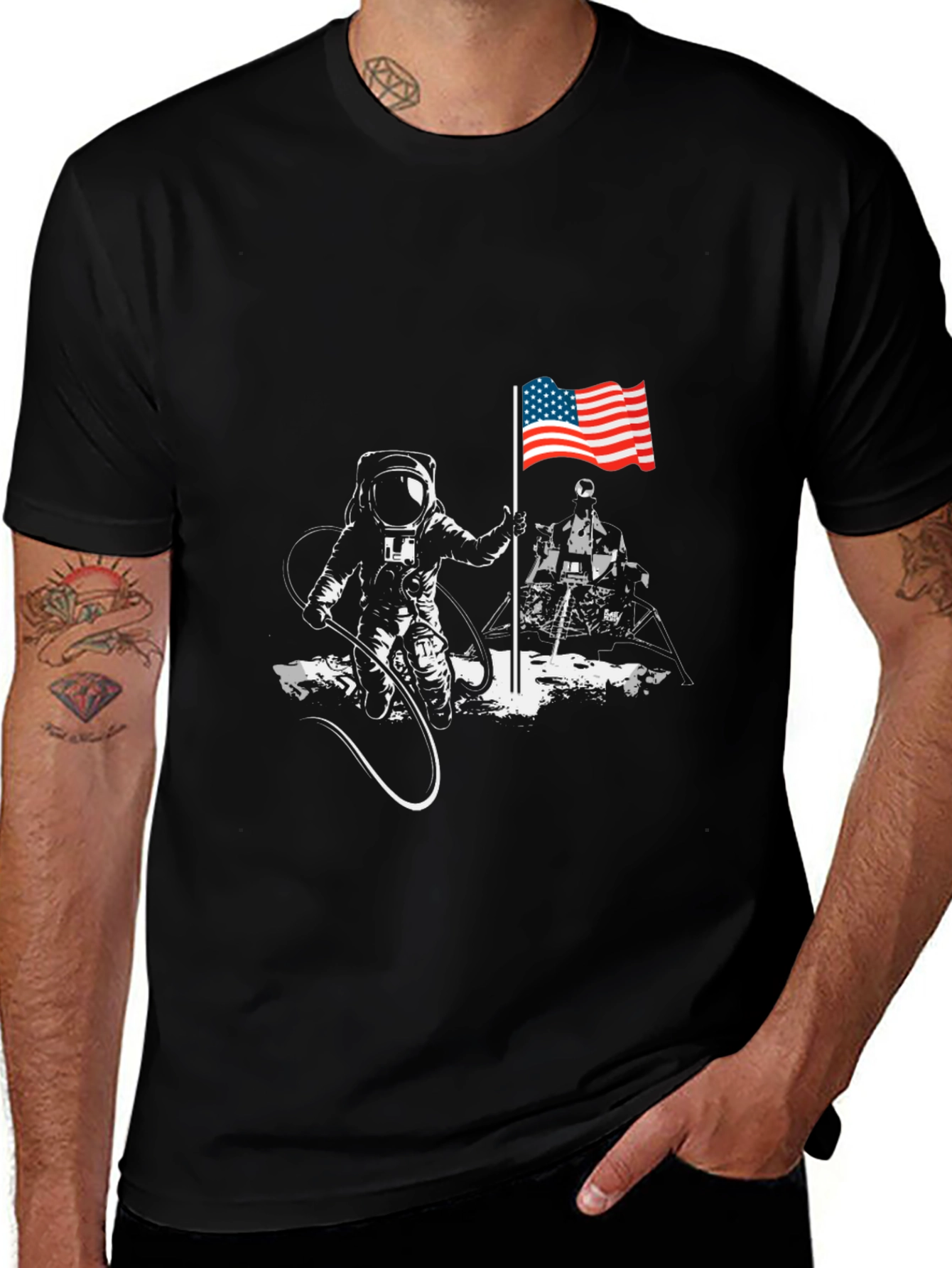 Astronaut American Flag T-Shirt - Space Exploration Tee
