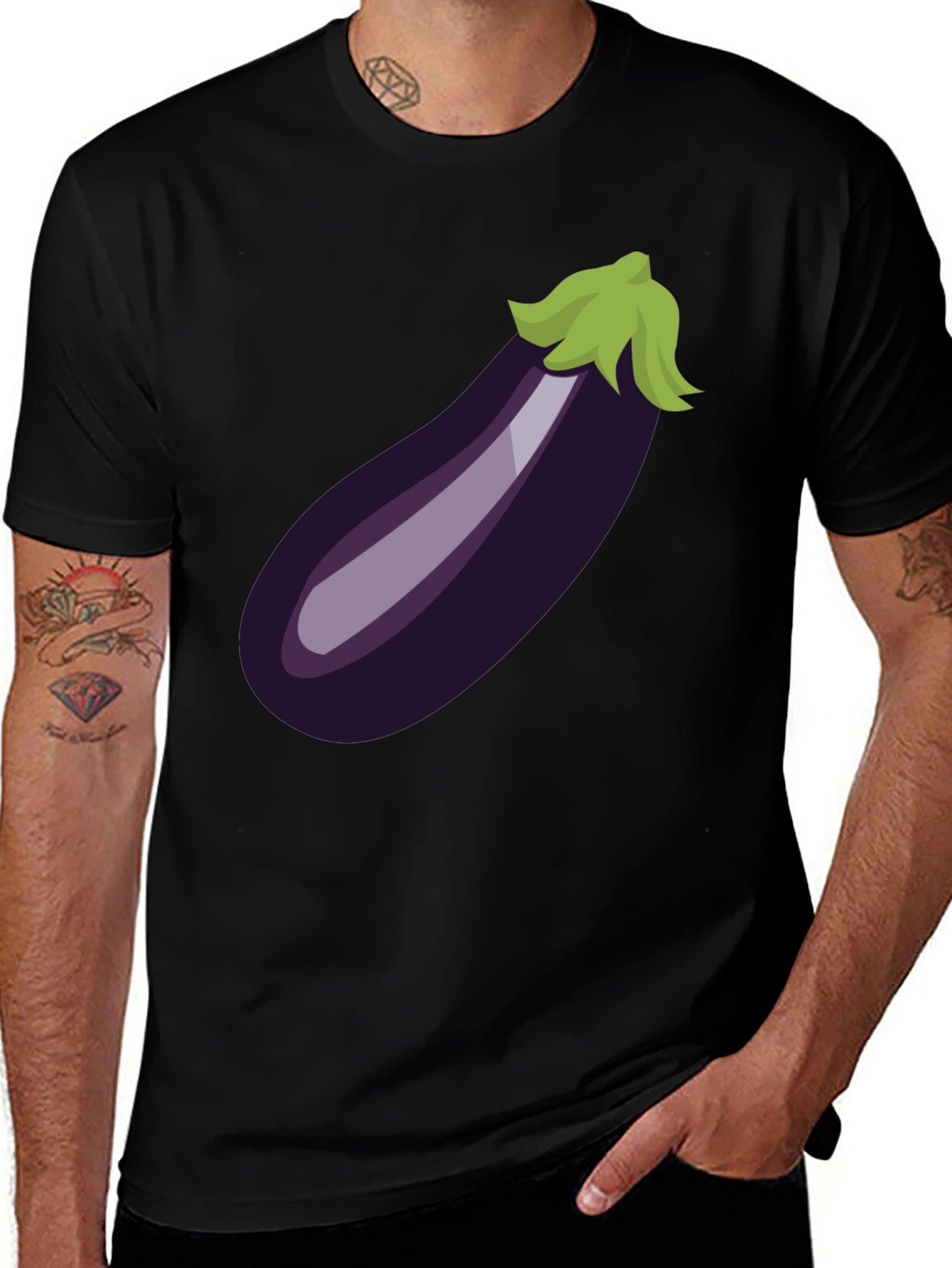 Eggplant Emoji Graphic Tee - Black Cotton T-Shirt