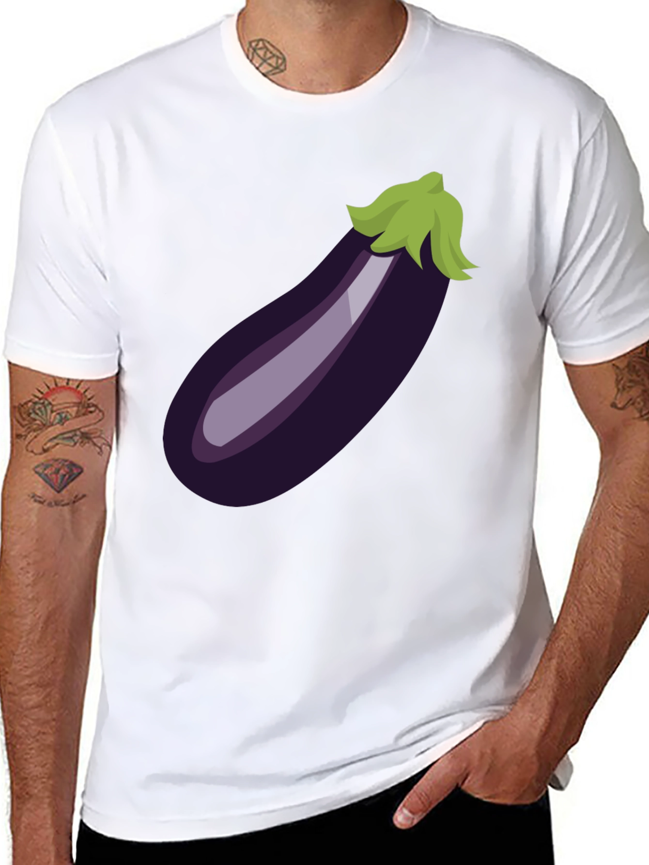 Eggplant Emoji Graphic Tee - Black Cotton T-Shirt