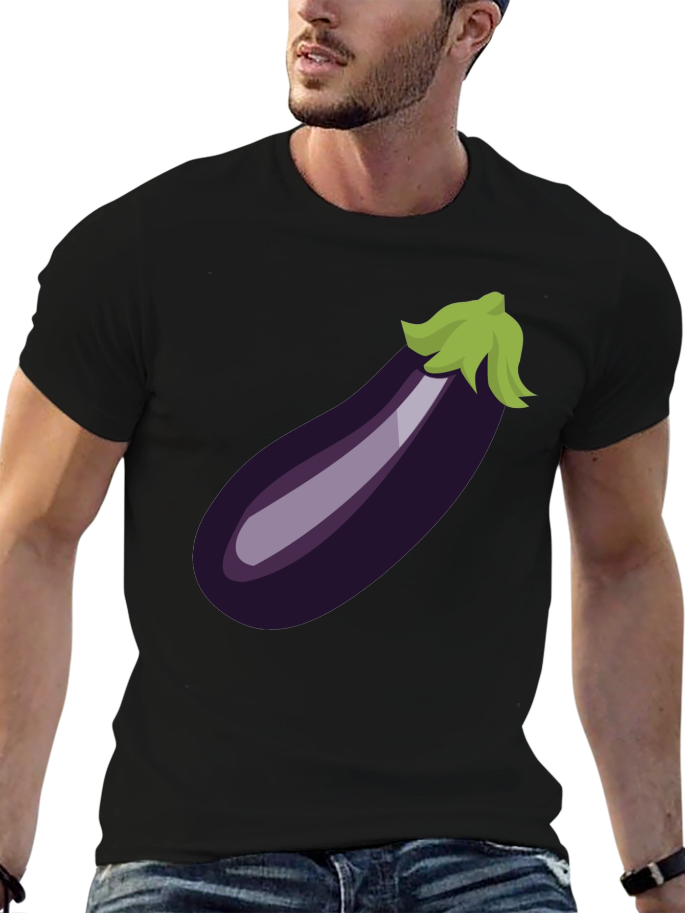 Eggplant Emoji Graphic Tee - Black Cotton T-Shirt