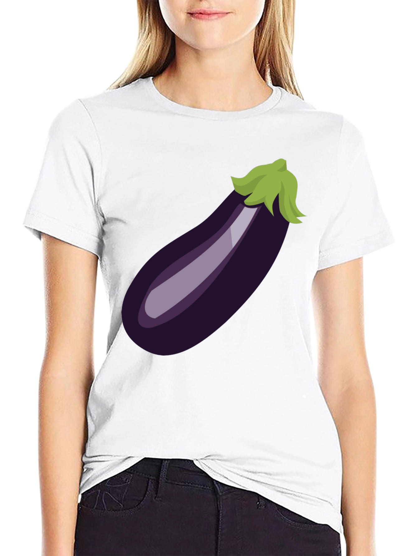 Eggplant Emoji Graphic Tee - Black Cotton T-Shirt